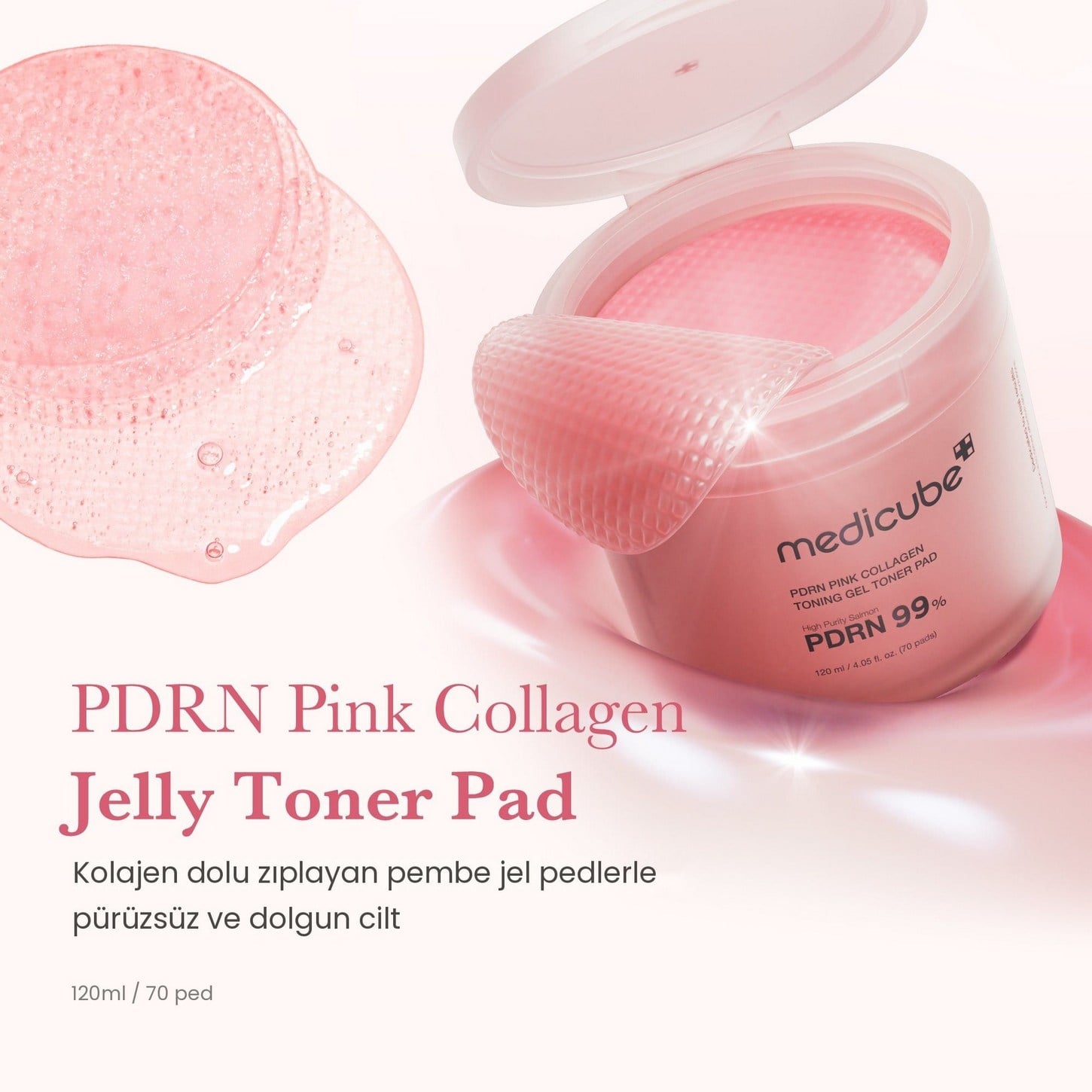 Medicube PDRN Pink Collagen Toning Gel Toner Pad – Kolajen İçerikli Canlandırıcı Tonik Ped 70pcs