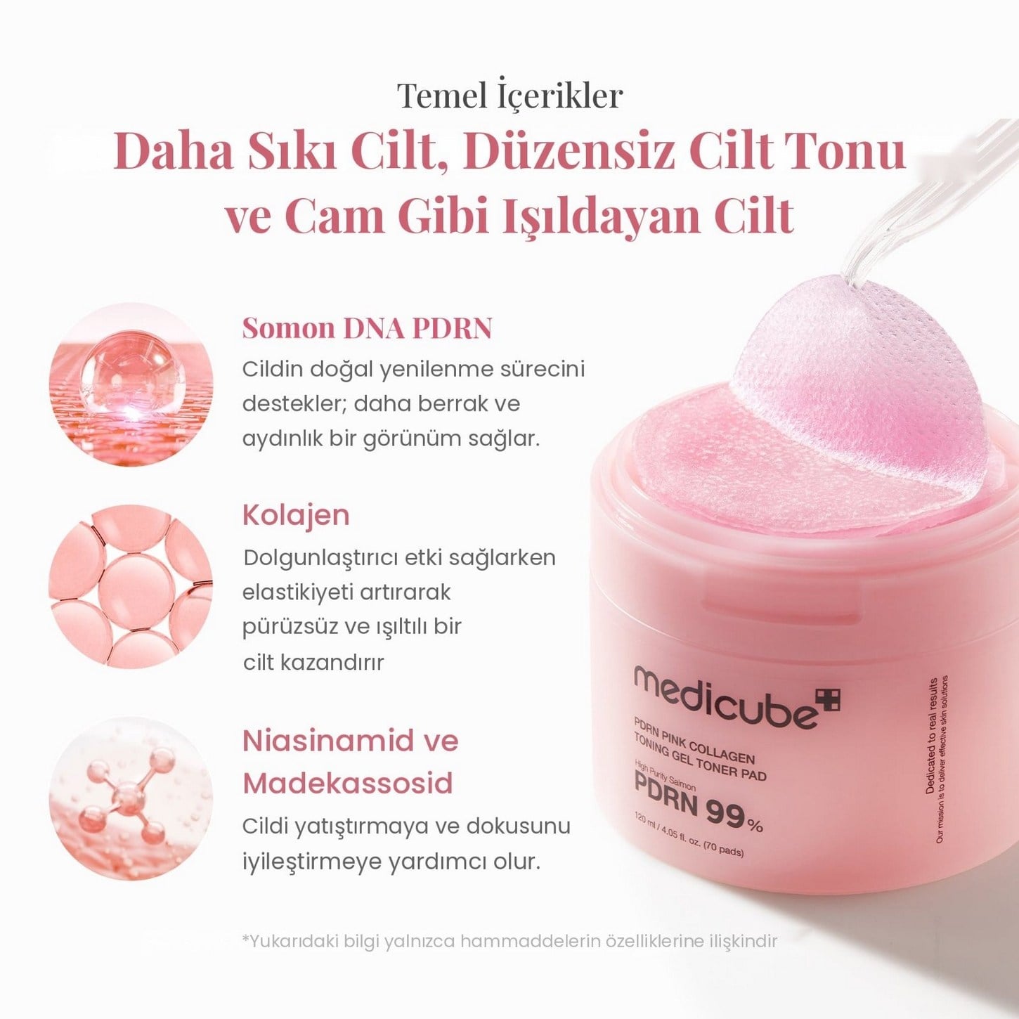 Medicube PDRN Pink Collagen Toning Gel Toner Pad – Kolajen İçerikli Canlandırıcı Tonik Ped 70pcs