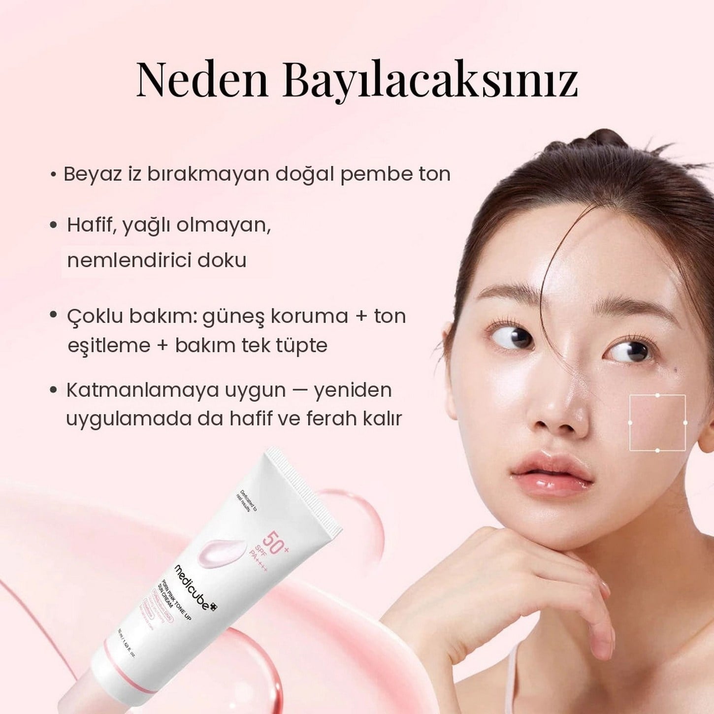 Medicube PDRN Pink Tone Up Sun Cream SPF 50+ PA++++ – Aydınlatıcı Ton Eşitleyici Güneş Kremi 50ml