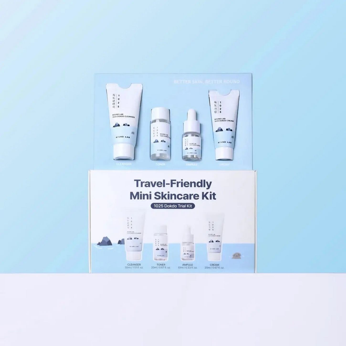 Round Lab 1025 Dokdo Trial Kit (Cleanser 30ml + Toner 20ml + Ampule 10ml + Cream 20ml) - Seyahat Boyu Deneme Seti 1adet