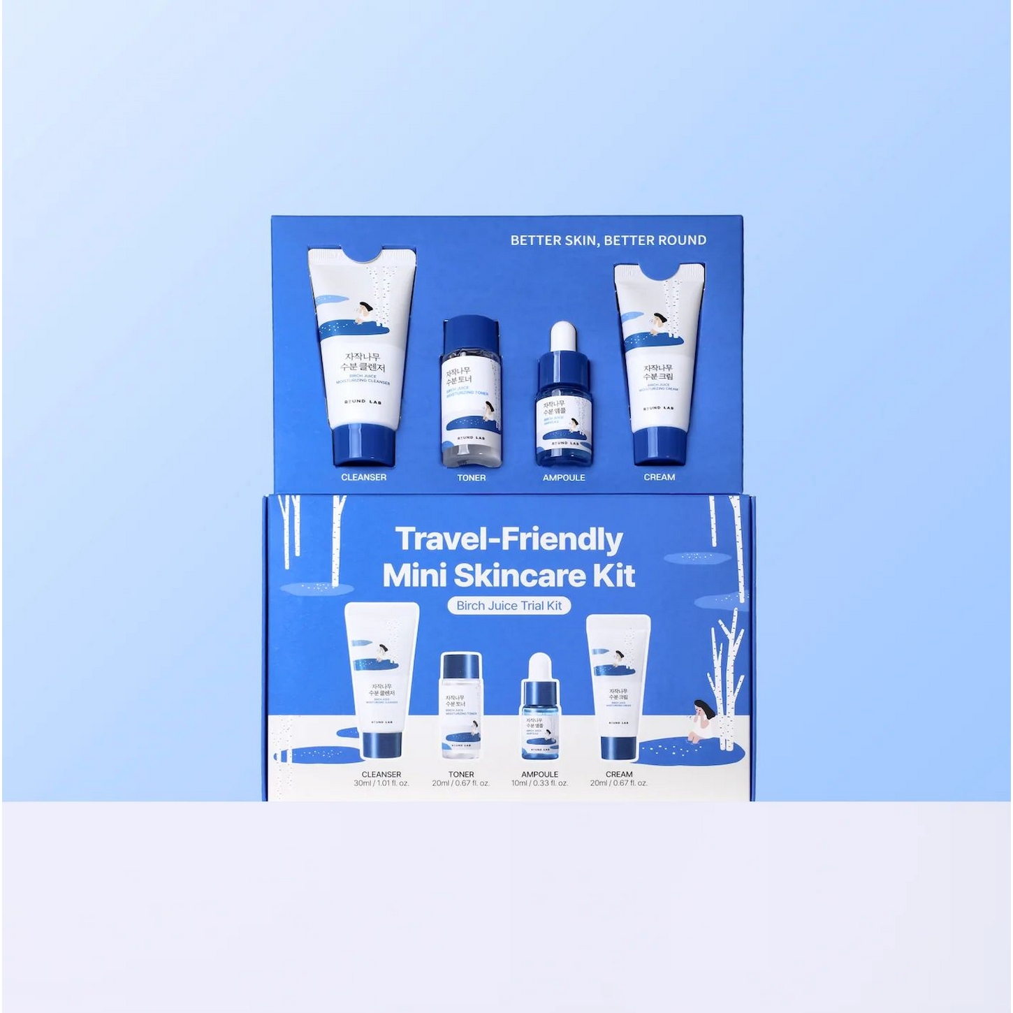 Round Lab Birch Juice Trial Kit (Cleanser 30ml + Toner 20ml + Ampoule 10ml + Cream 20ml) - Seyahat Boyu Deneme Seti 1adet
