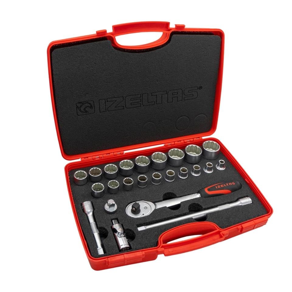 İZELTAŞ 1/2'' ONİKİ KÖŞE LOKMA ANAHTAR TAKIMI 24 PARÇA SAE