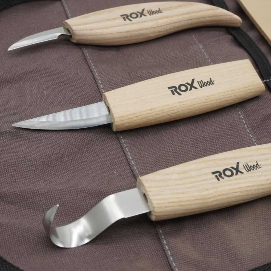 Rox Wood Ahşap Kaşık Kuksa Oyma Bıçağı Seti 5 Parça Bez Çantalı 153Rox184506