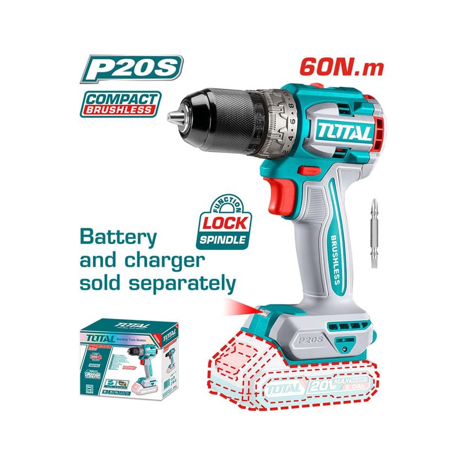TOTAL Li-Ion Akülü Kömürsüz Darbesiz Matkap (Solo) - TDLI206021