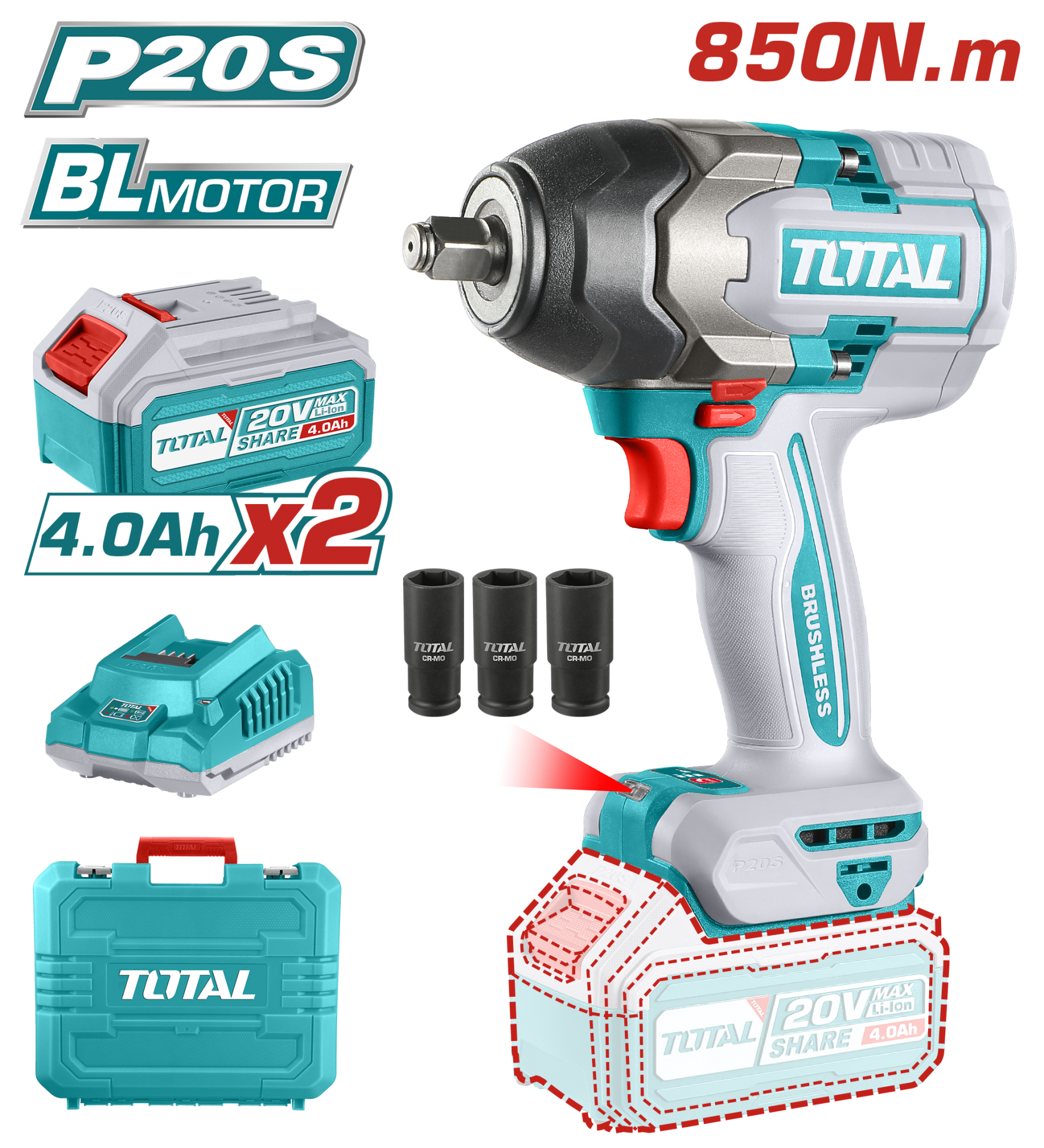 Total LI-ION AKÜLÜ SOMUN SIKMA MAKİNESİ 850Nm