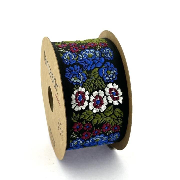 Flowers Border Blue Black