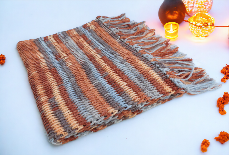 Handmade Tunisian Shawl Scarf Handcrafted Warmth Soft Wool Acrylic Best Gift Ideas for Her