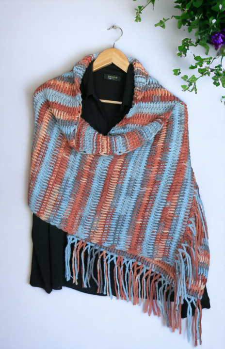 Handmade Tunisian Shawl Scarf Handcrafted Warmth Soft Wool Acrylic Best Gift Ideas for Her