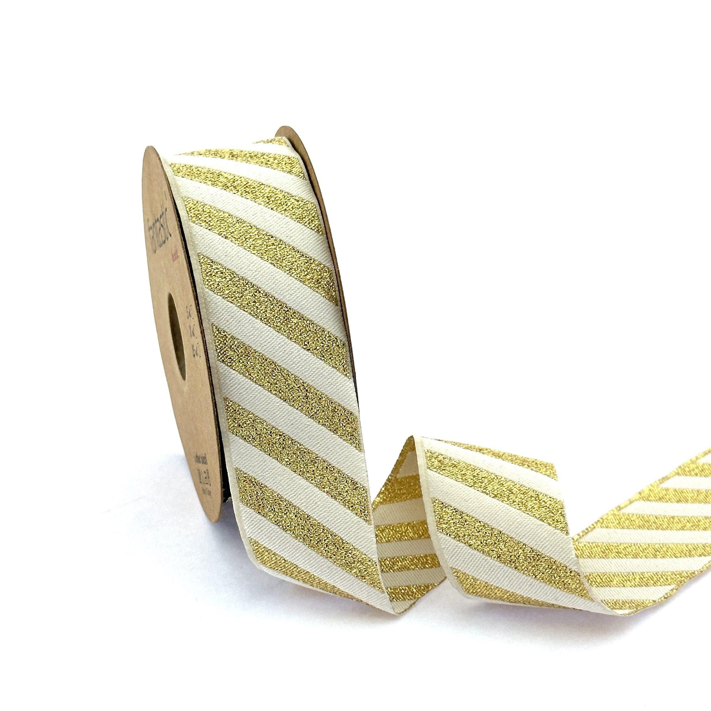 New Year's Christmas Holiday Celebrity Fabric Woven Decoration Ribbon Striped Gold Glitter