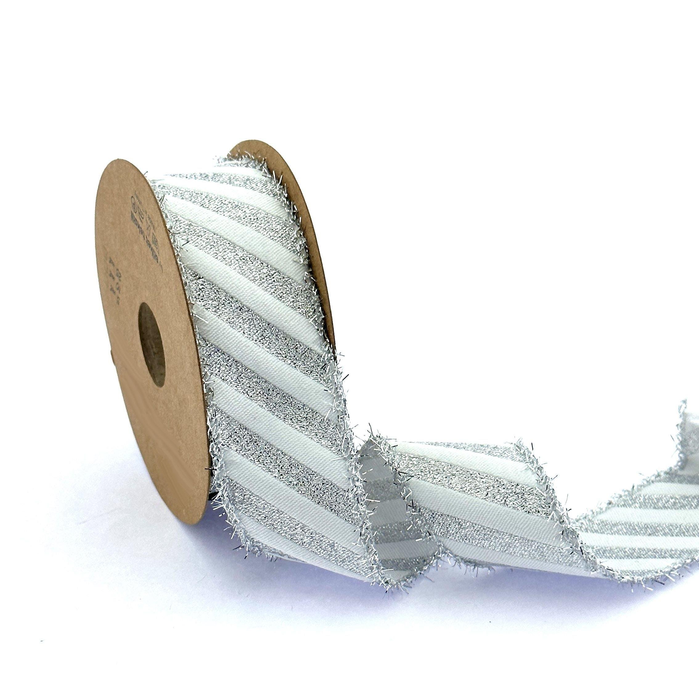 New Year's Christmas Holiday Celebrity Fabric Woven Decoration Ribbon Striped Silver Glitter