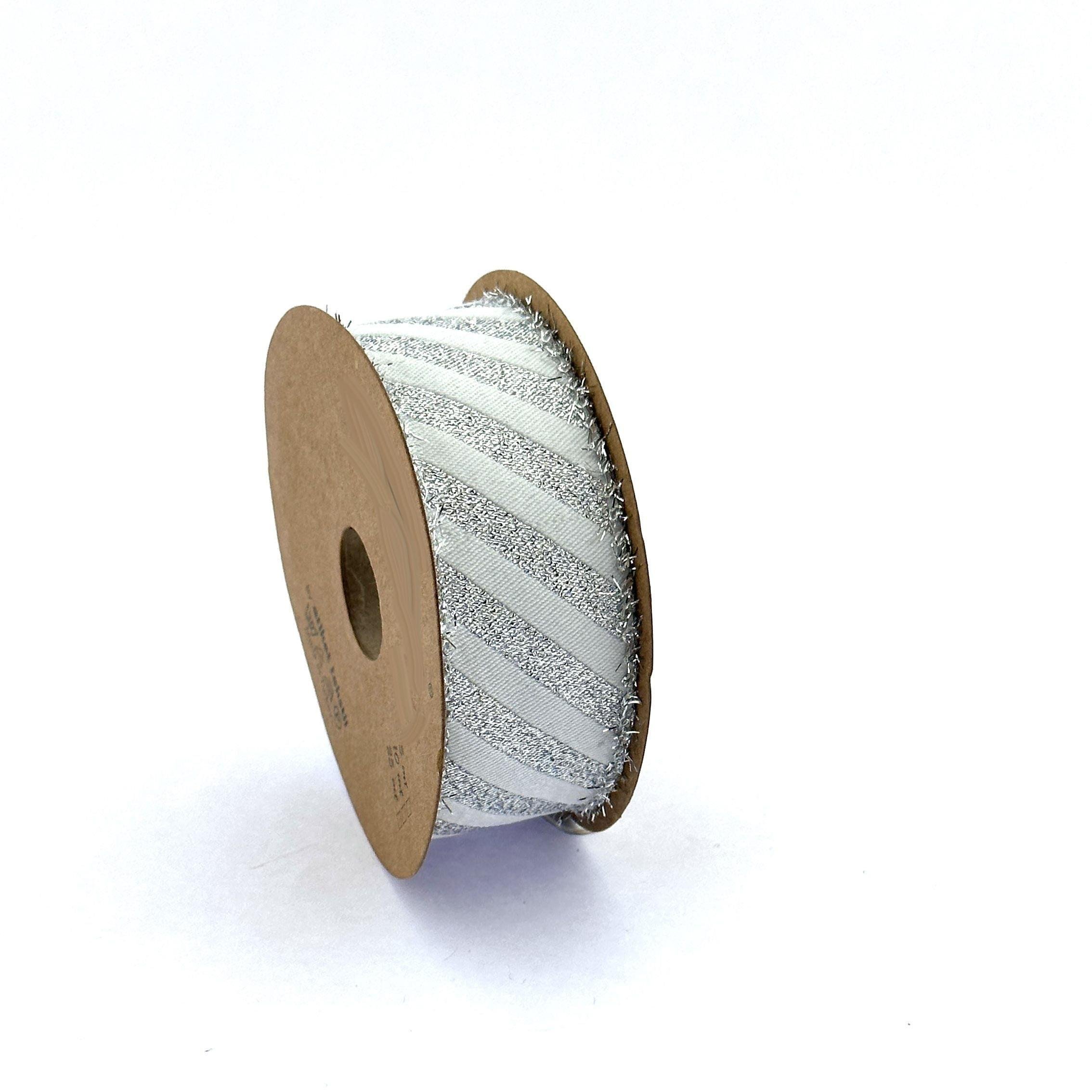 New Year's Christmas Holiday Celebrity Fabric Woven Decoration Ribbon Striped Silver Glitter