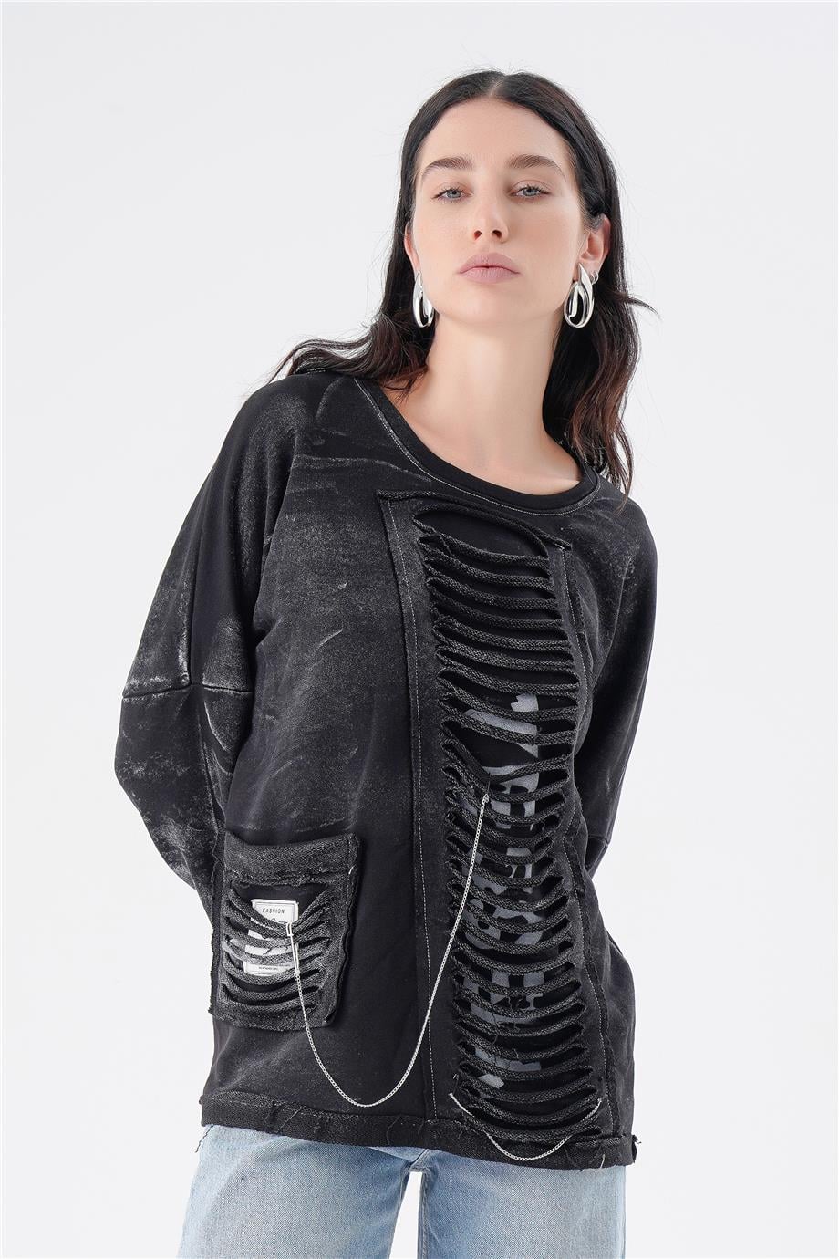 AKSESUARLI KESİKLİ SWEAT