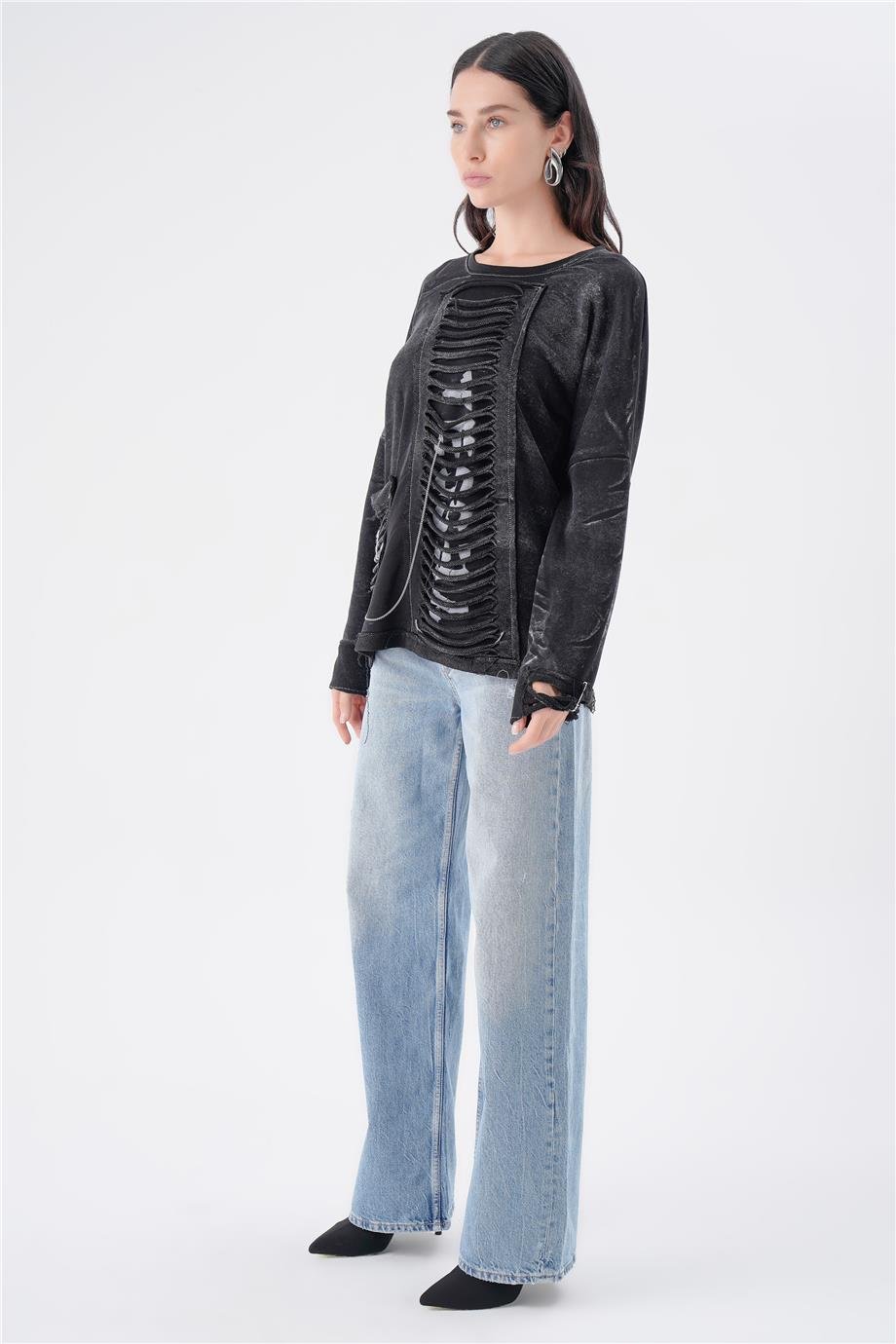 AKSESUARLI KESİKLİ SWEAT