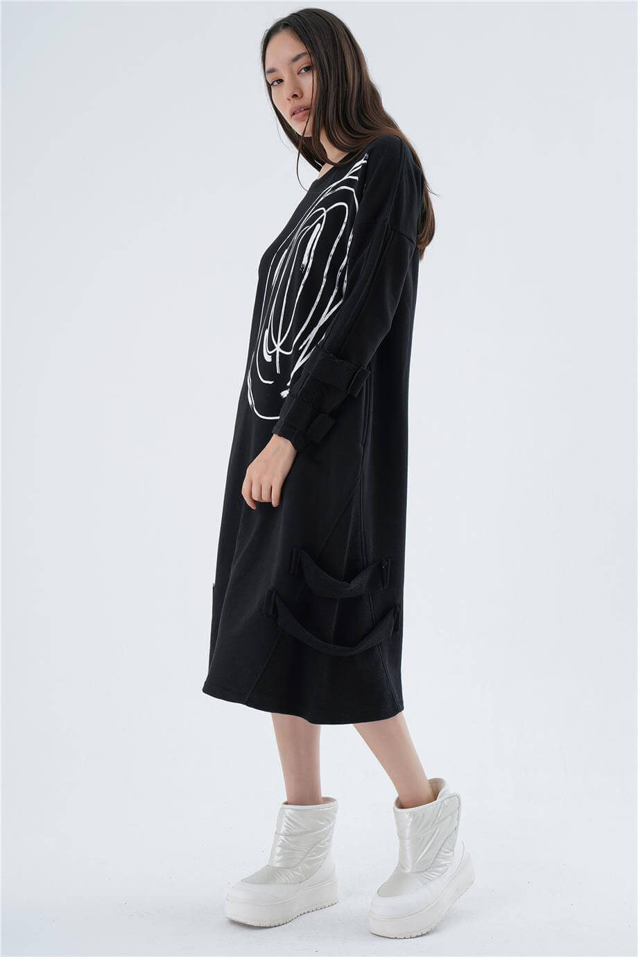 BASKILI OVERSIZE ELBİSE