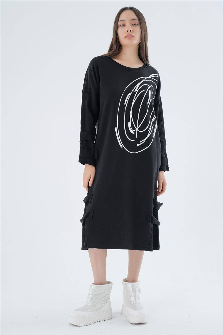 BASKILI OVERSIZE ELBİSE