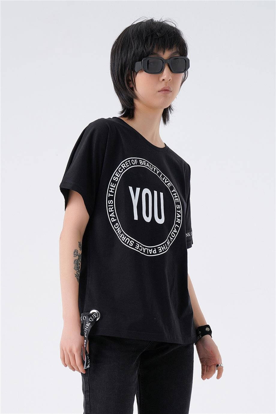 BASKILI ŞERİTLİ T-SHIRT