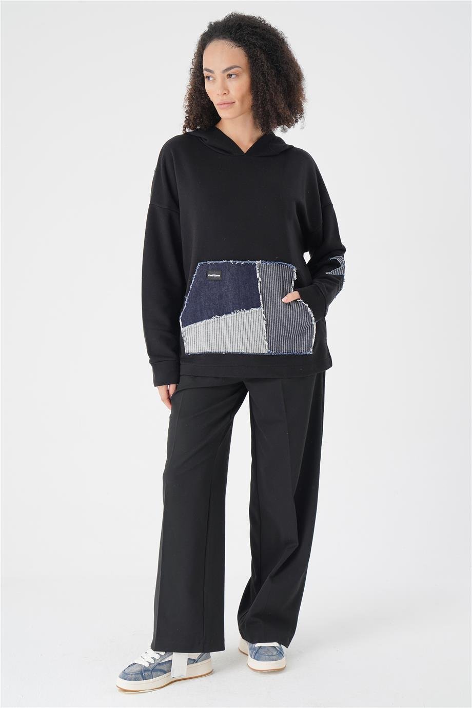 DENIM PATCH YILDIZLI SWEAT