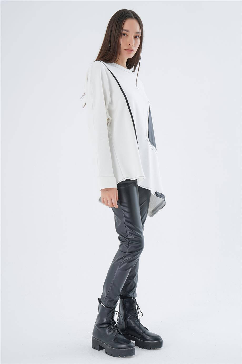 DERİ CEPLİ OVERSIZE SWEAT