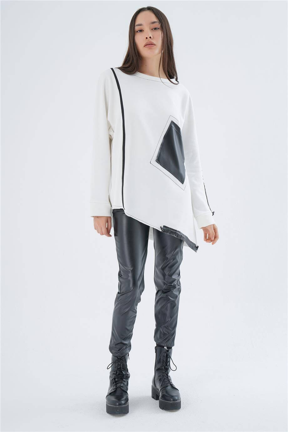 DERİ CEPLİ OVERSIZE SWEAT