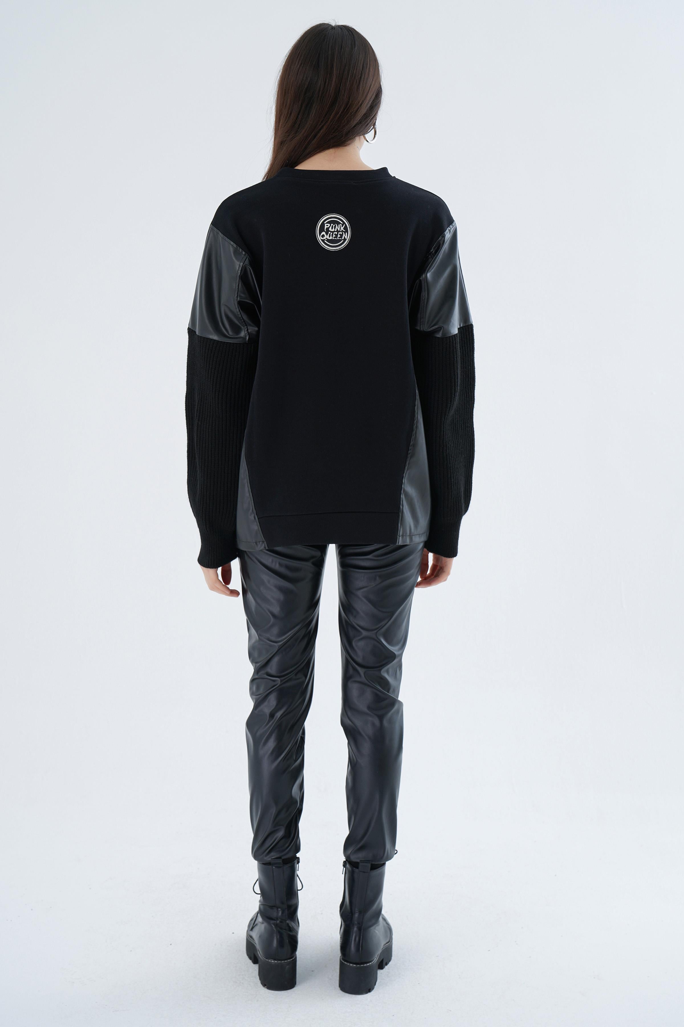 TRİKO KOL DERİ DETAY SWEAT