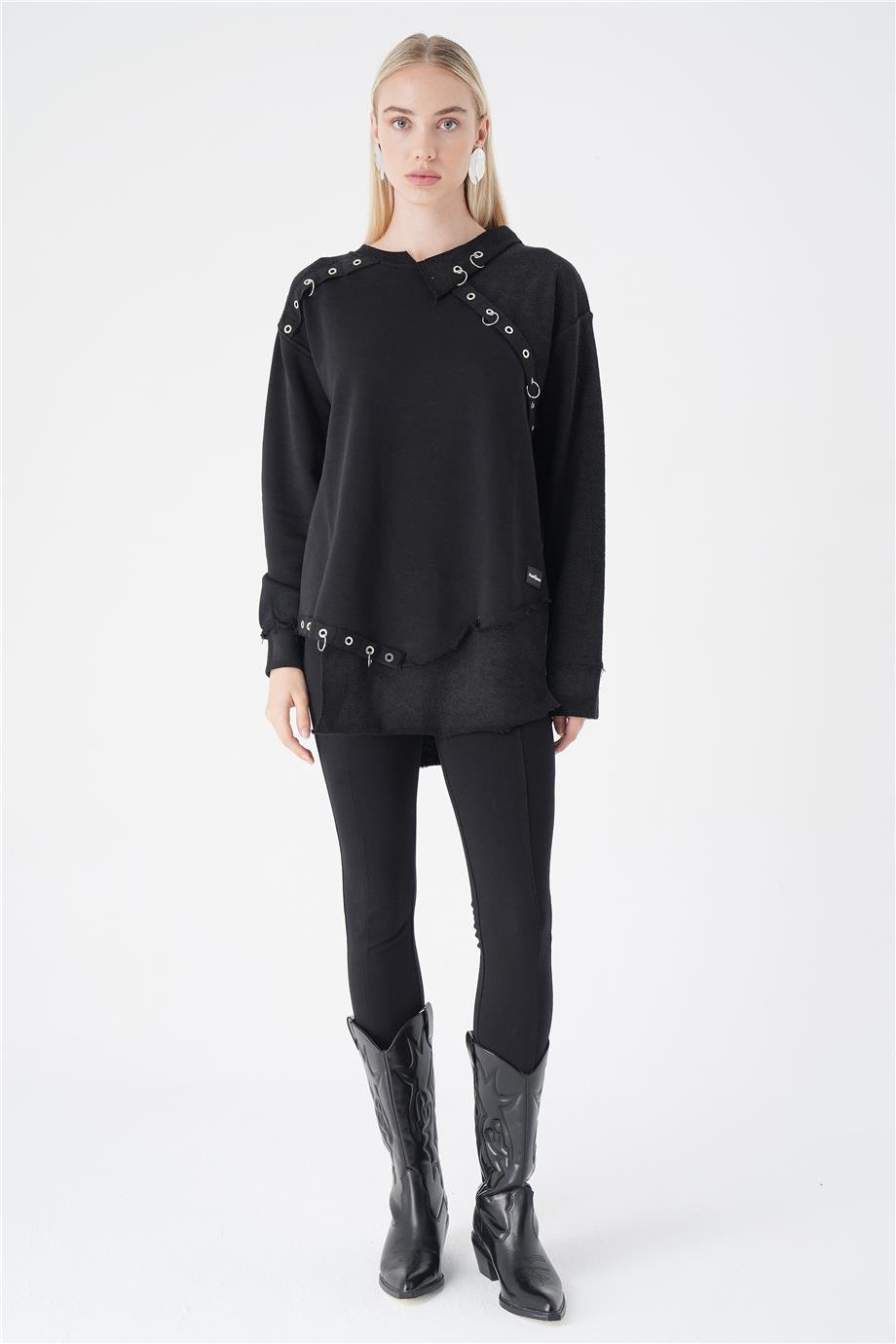 YAKA DETAYLI ASİMETRİK SWEAT