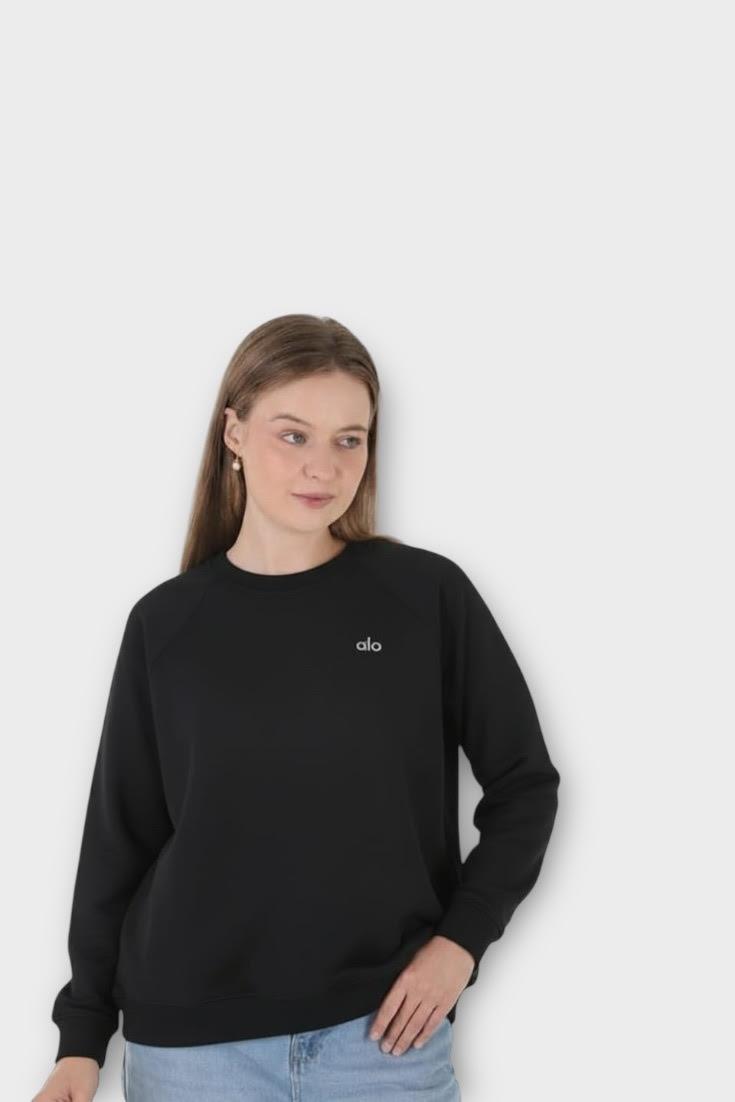 Alo Yoga Siyah Bisiklet Yaka Sweatshirt
