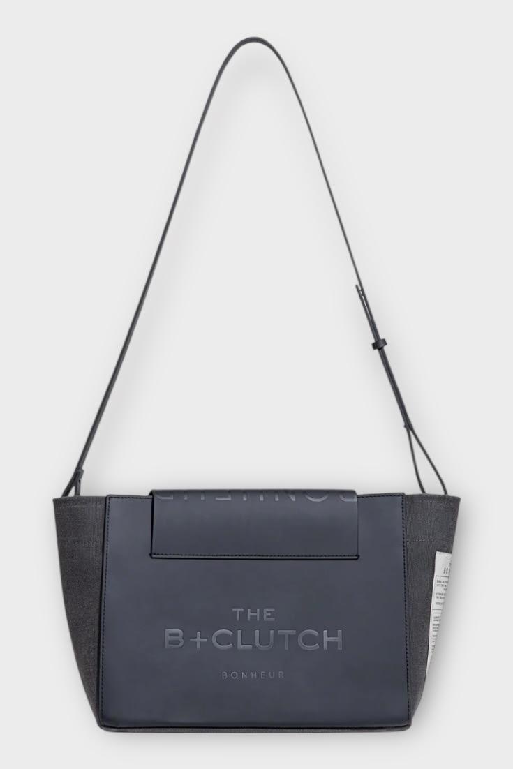 B+ Clutch Antrasit Kanvas Deri Kapak Çanta