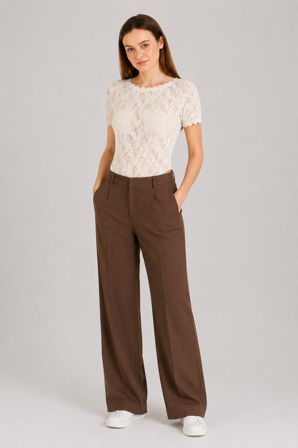 Ekru Dantelli Bodysuit