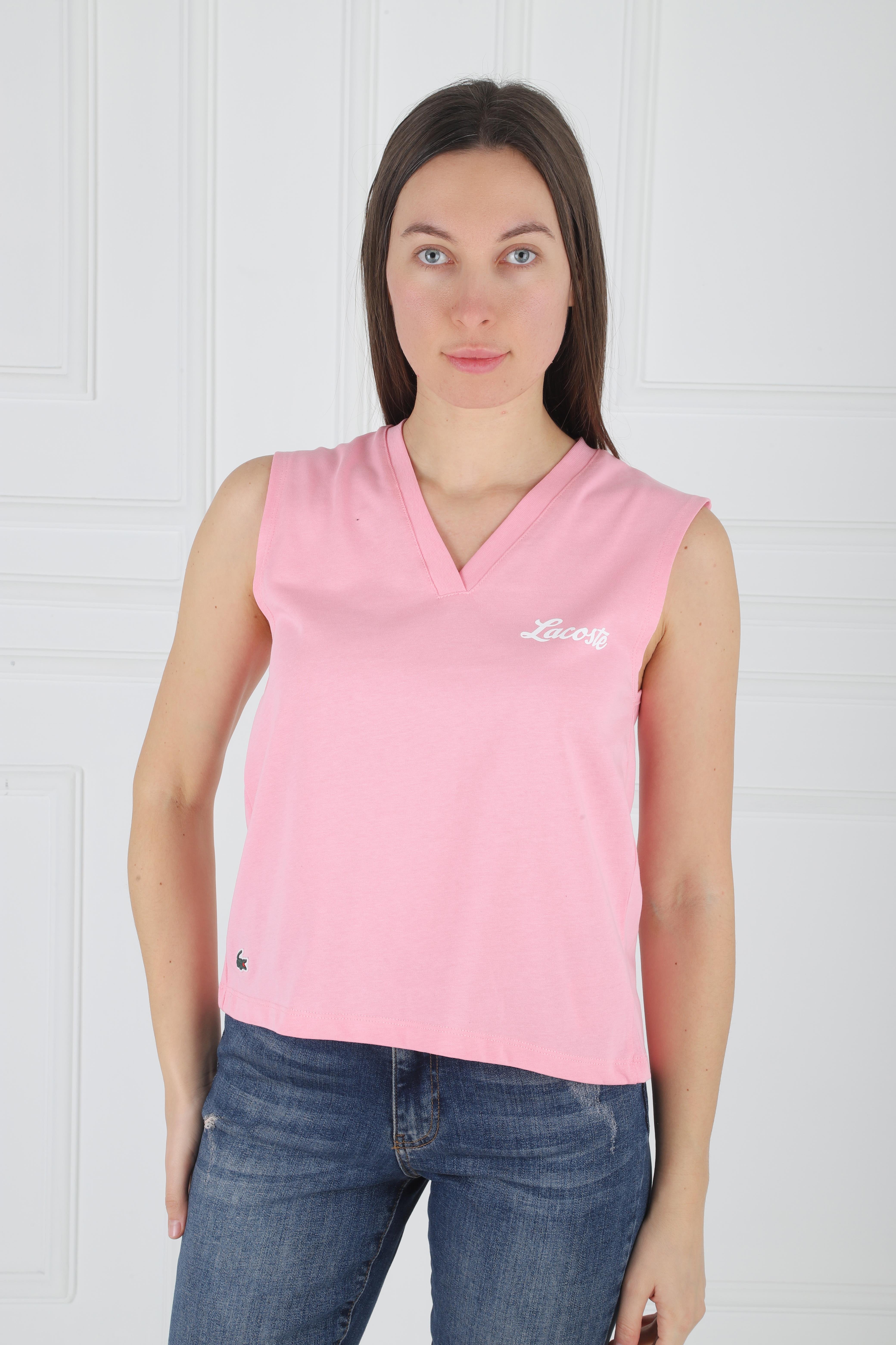 LC V Yakalı Arkası Yırtmaçlı Pembe Atlet