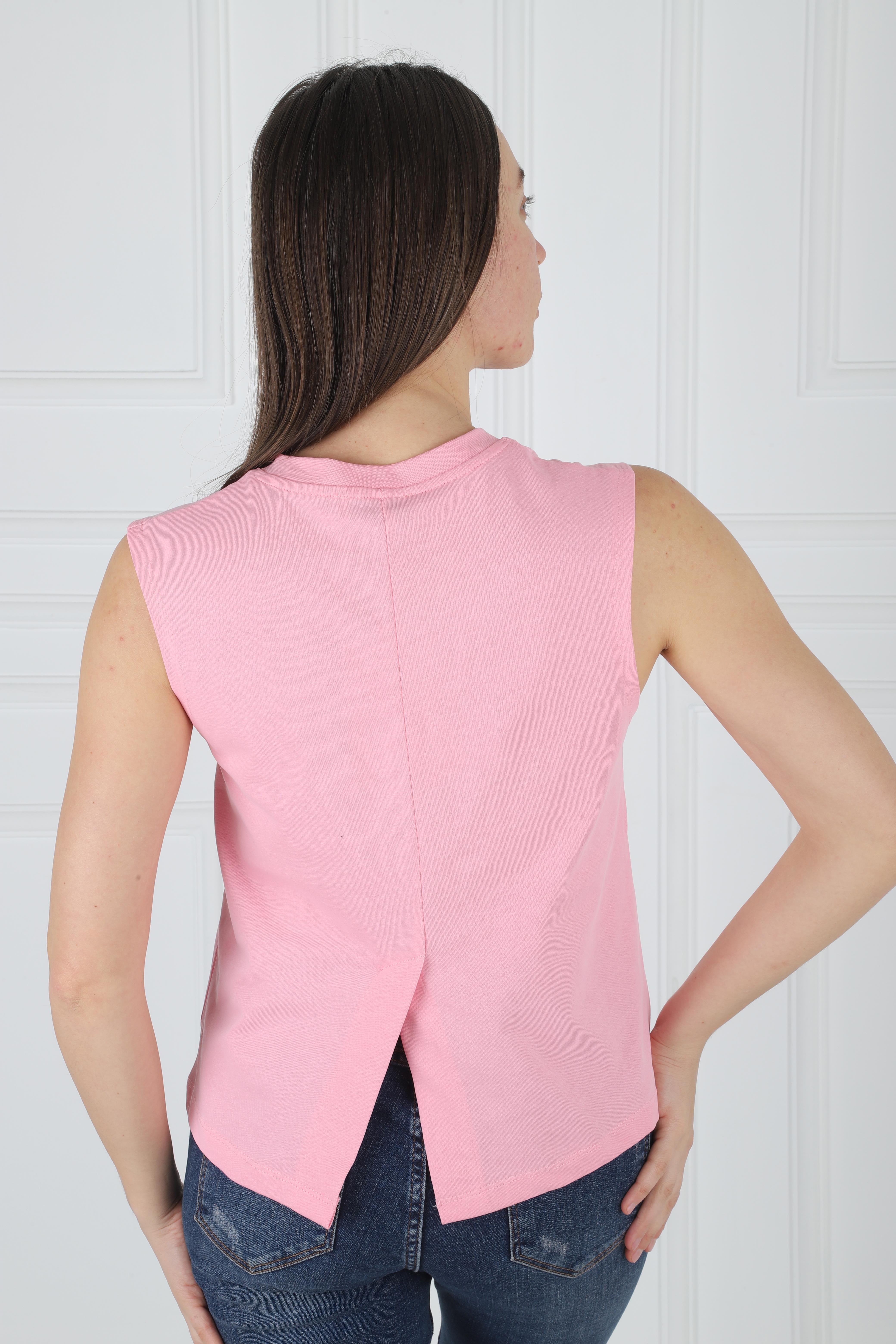 LC V Yakalı Arkası Yırtmaçlı Pembe Atlet