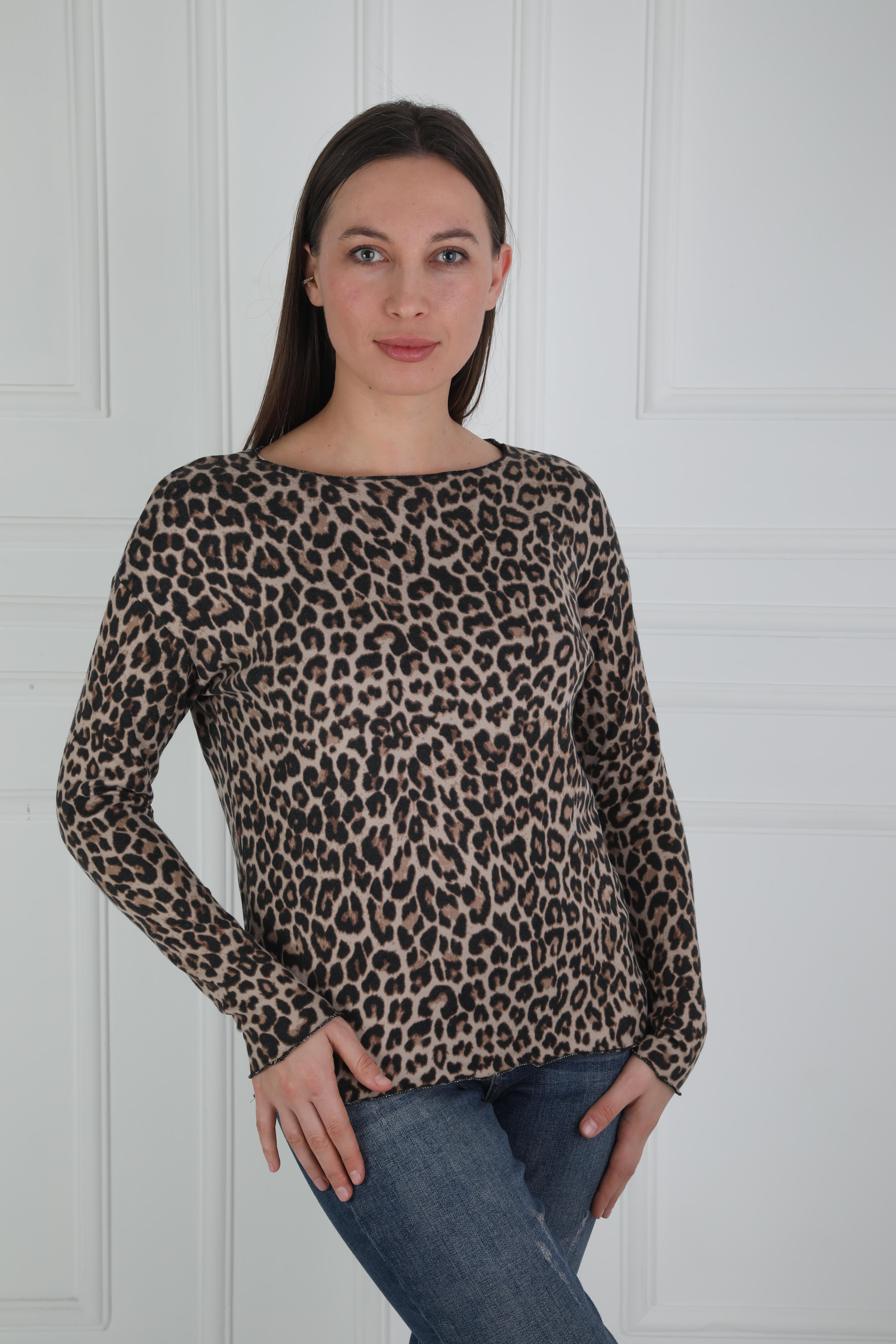 Leopar Desenli Uzun Kollu Bluz