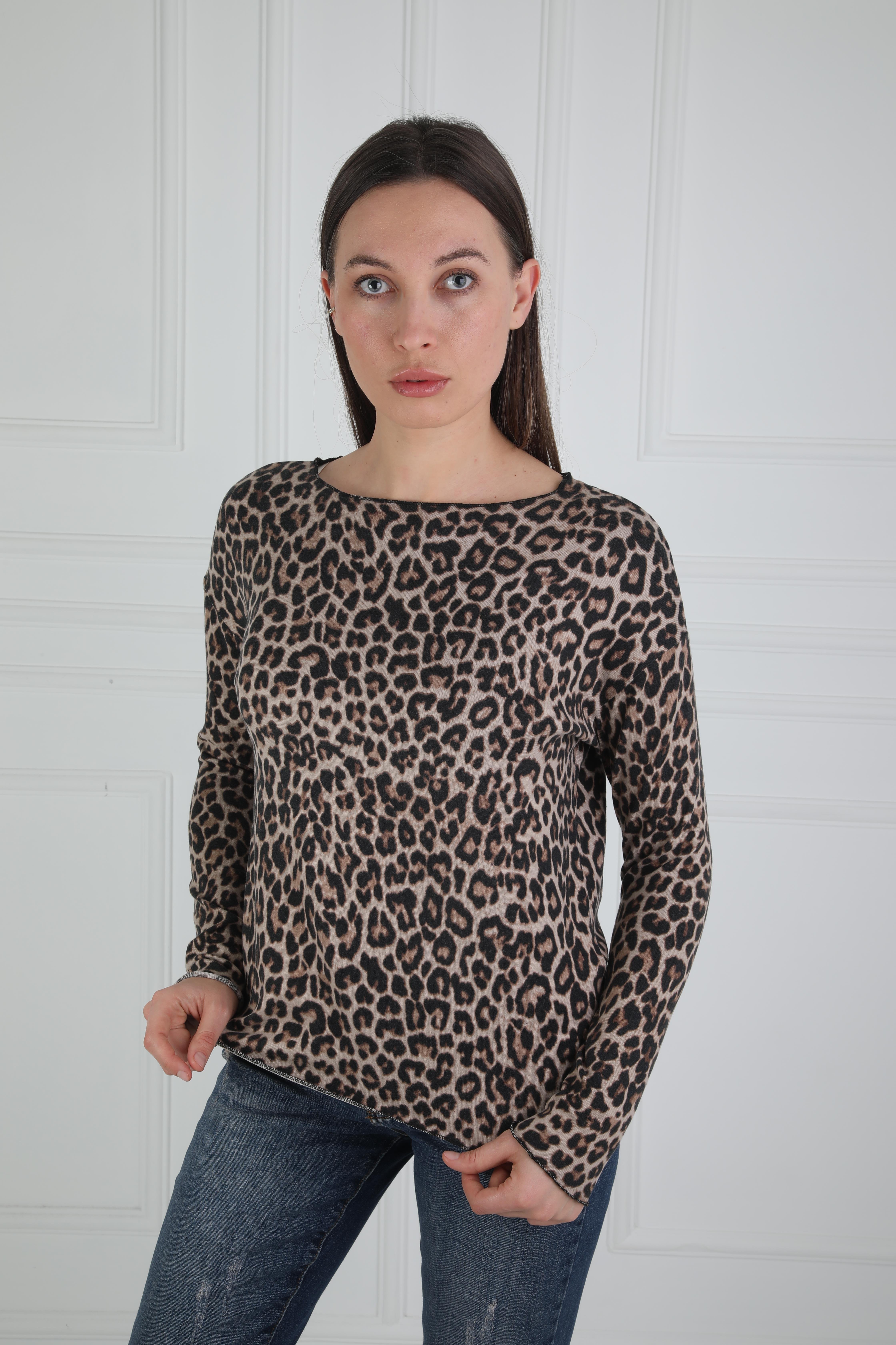 Leopar Desenli Uzun Kollu Bluz