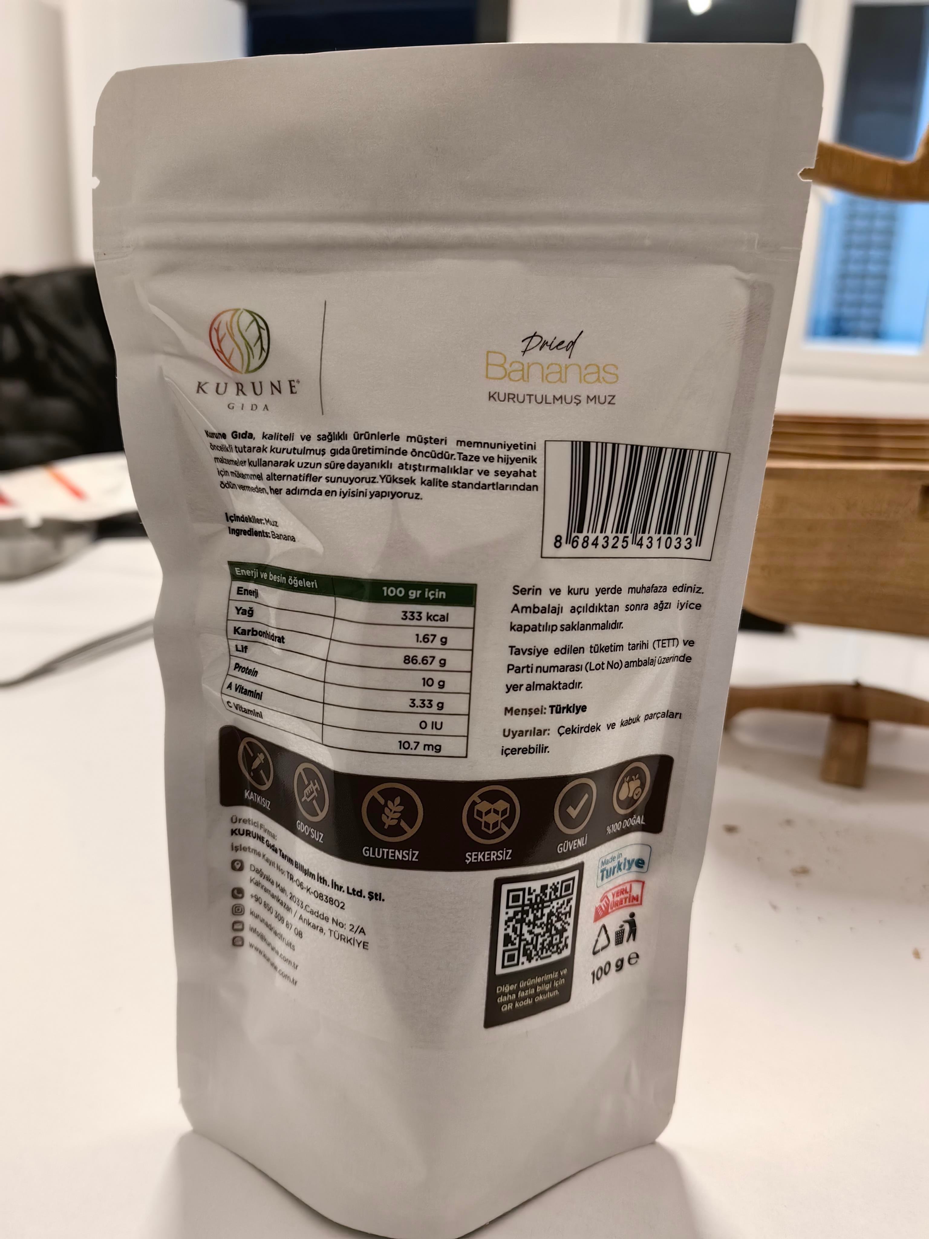 Kurutulmuş Muz 100gr Paket