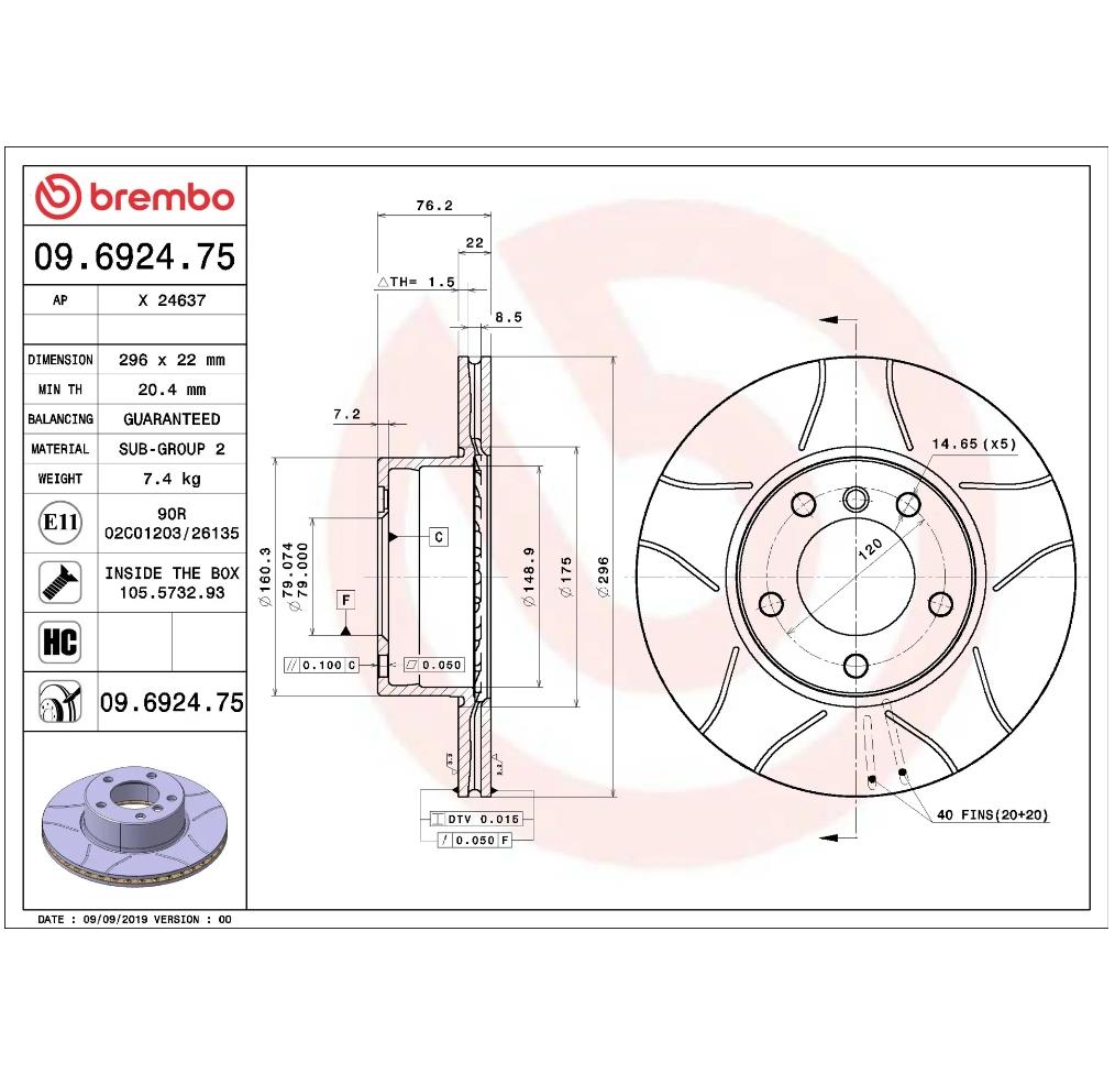 Brembo 09.6924.75 Arka Fren Diski (Düz / Solid)