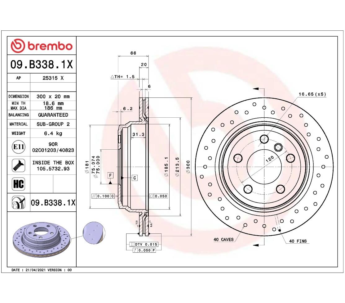 Brembo 09.B338.1X Ön Fren Diski – VW Golf 7 / Audi A3 / Seat Leon – 312mm OEM Tip Düz Fren Diski