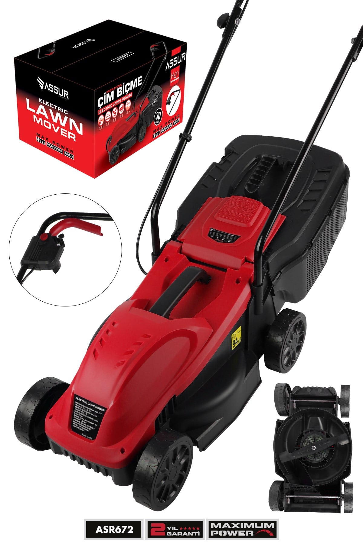 1200W 30L Toplama Torbalı Elektrikli Çim Biçme Makinesi