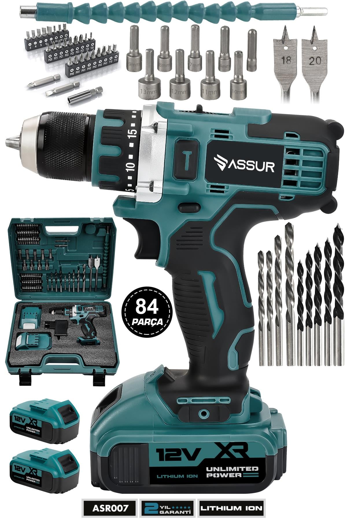 Assur 12V Çift Akülü Metal Şanzıman Şarjlı Matkap Akülü Vidalama