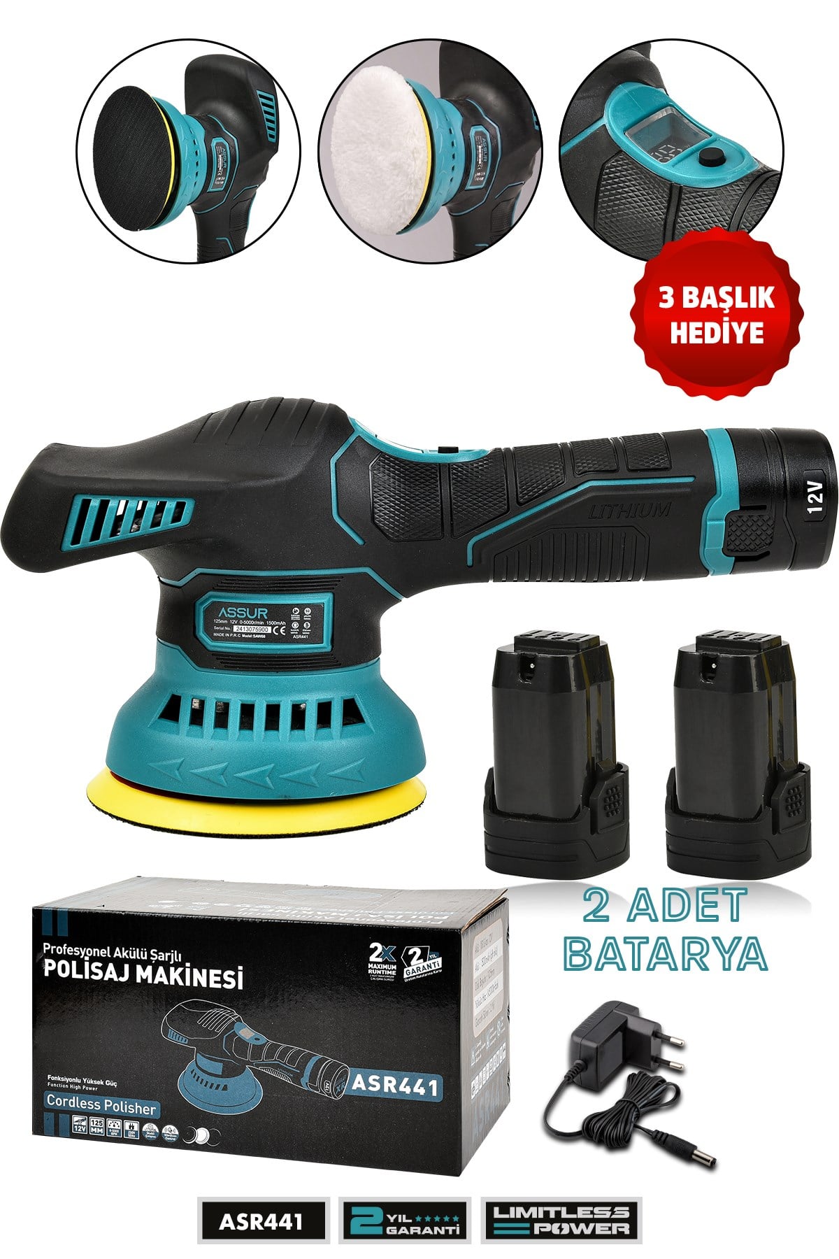 Assur 12V Orbital 6 Kademli Cila Pasta Parlatma Polisaj Makinesi