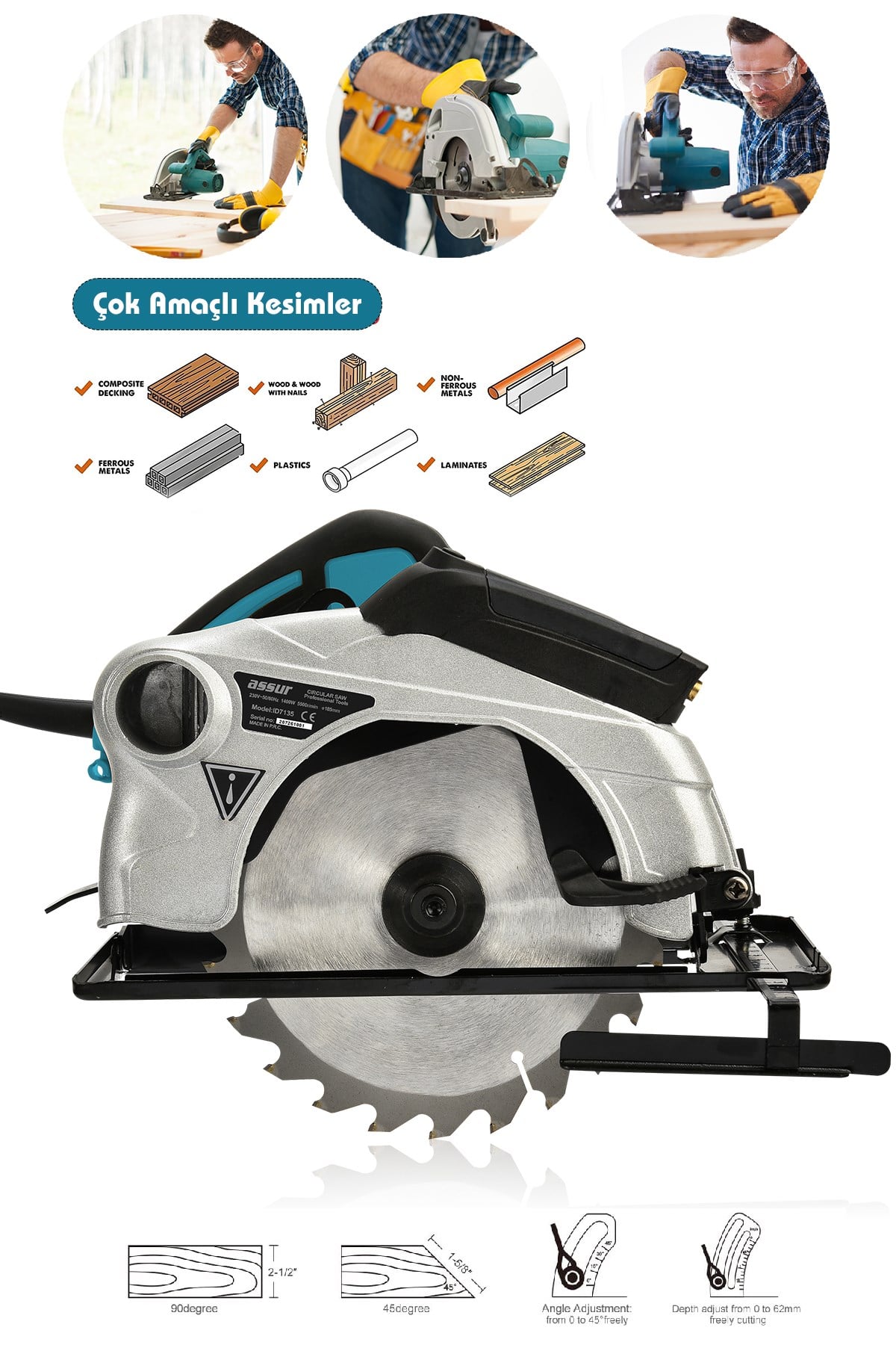 Assur 1400W Elektrikli Sunta Kesme 185 Mm Daire Testere
