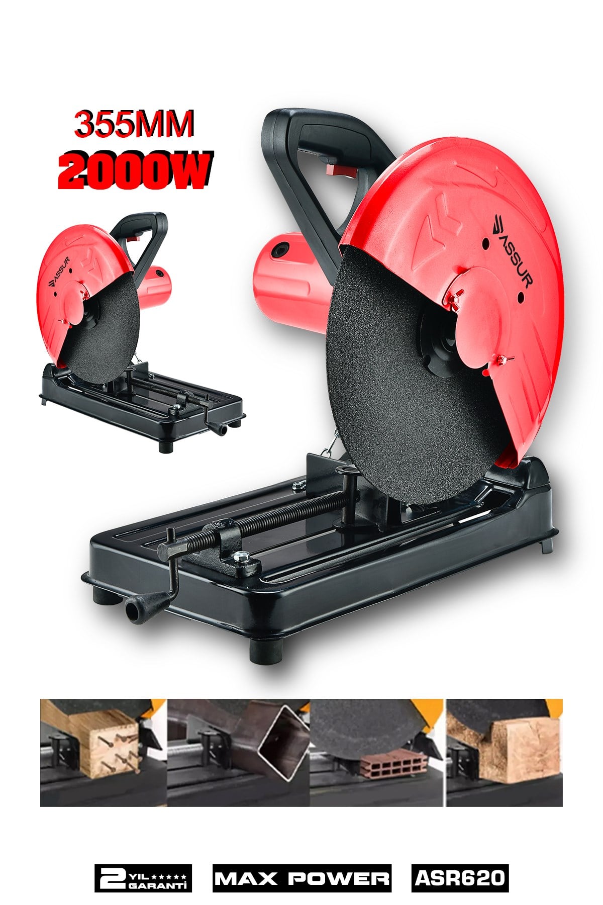 Assur 2000W Bakır Sargılı Metal Şanzıman 355 Mm Profil Metal Kesme Makinesi KIRMIZI