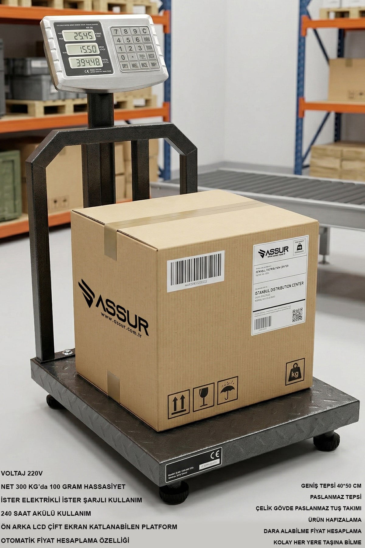 Assur 300 Kg Katlanabilir Dijital Platform Terazi - Yüksek Hassasiyetli Elektronik Kantar