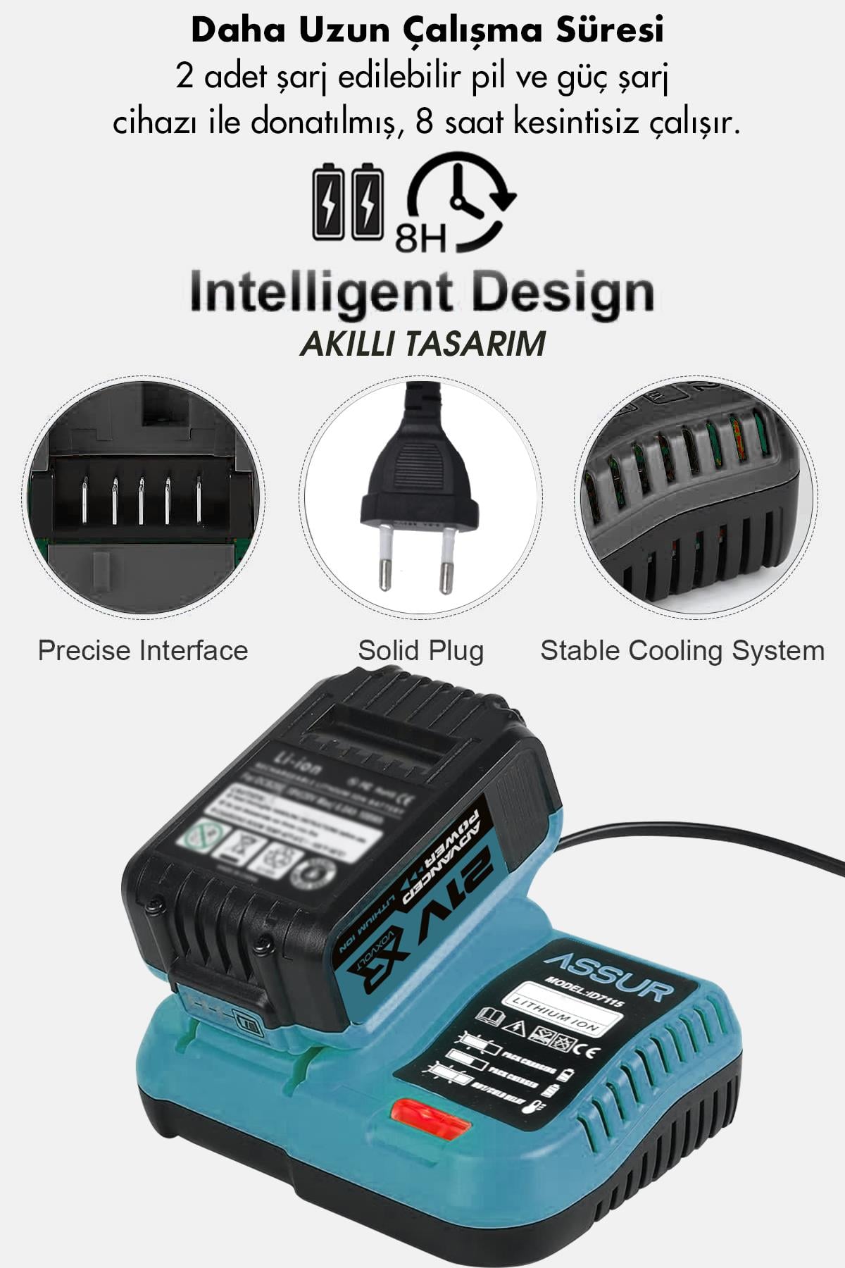 Assur Bakır Sargı 21V 2.0Ah Li-ion Vidalama Kömürsüz Motor Profesyonel Şarjlı Matkap