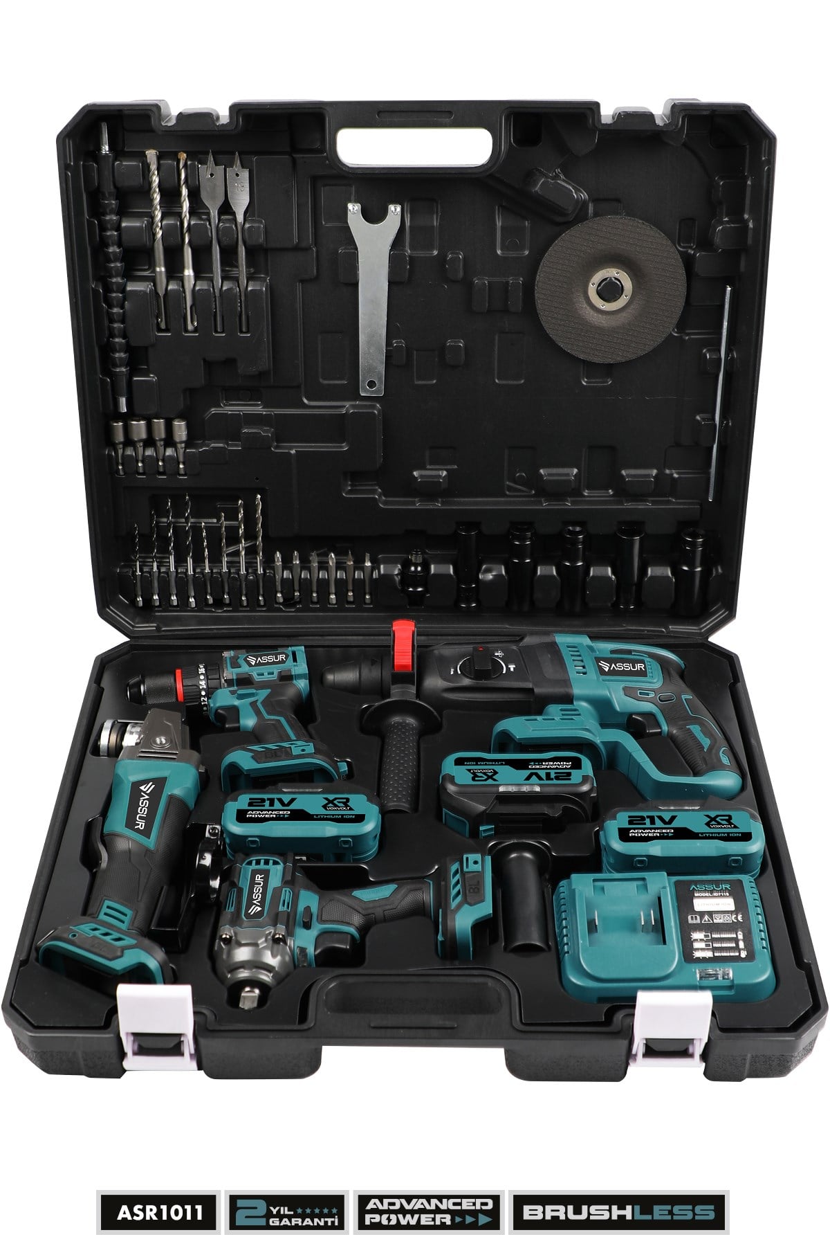 Assur Plus 21V Darbeli Kömürsüz Kırıcı Delici Hilti & Taşlama & Matkap & Somun Sıkma Sökme 4'lü Set