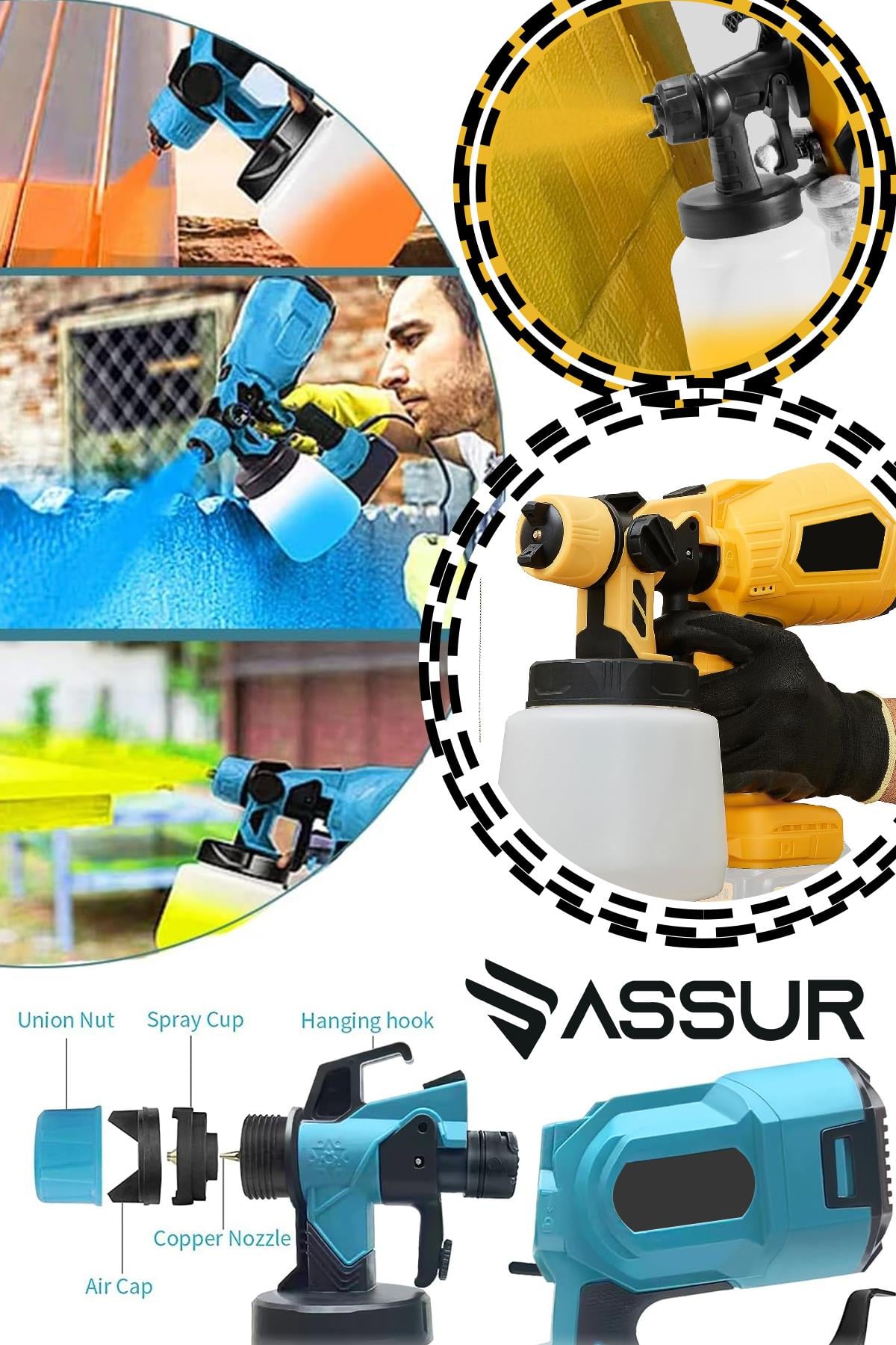 Assur Pro 21V Çift Akülü 300mm Sprey Boya Püskürtme Sarı