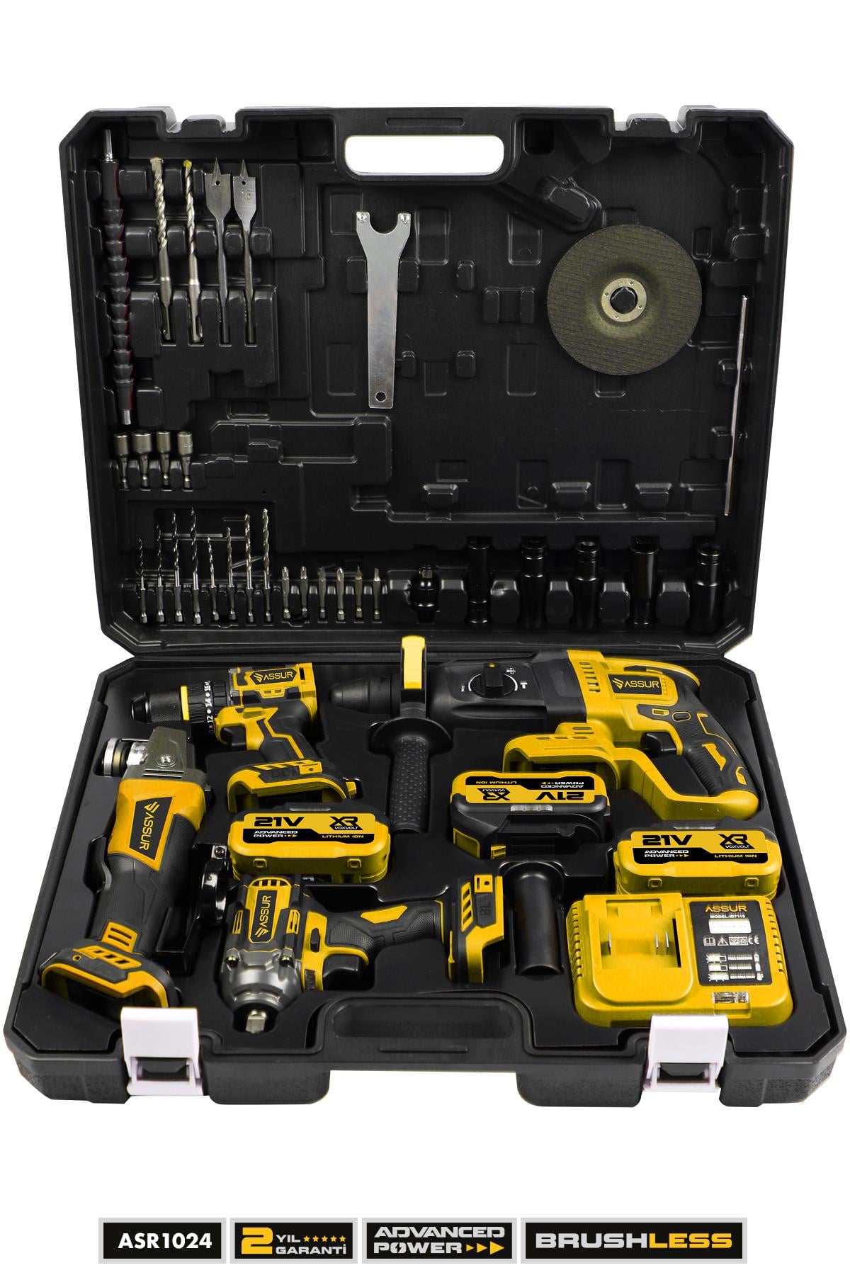 Assur Profesyonel 21V Akülü Kırıcı Delici Hilti & Taşlama & Matkap & Somun Sıkma Sökme 4'lü Set