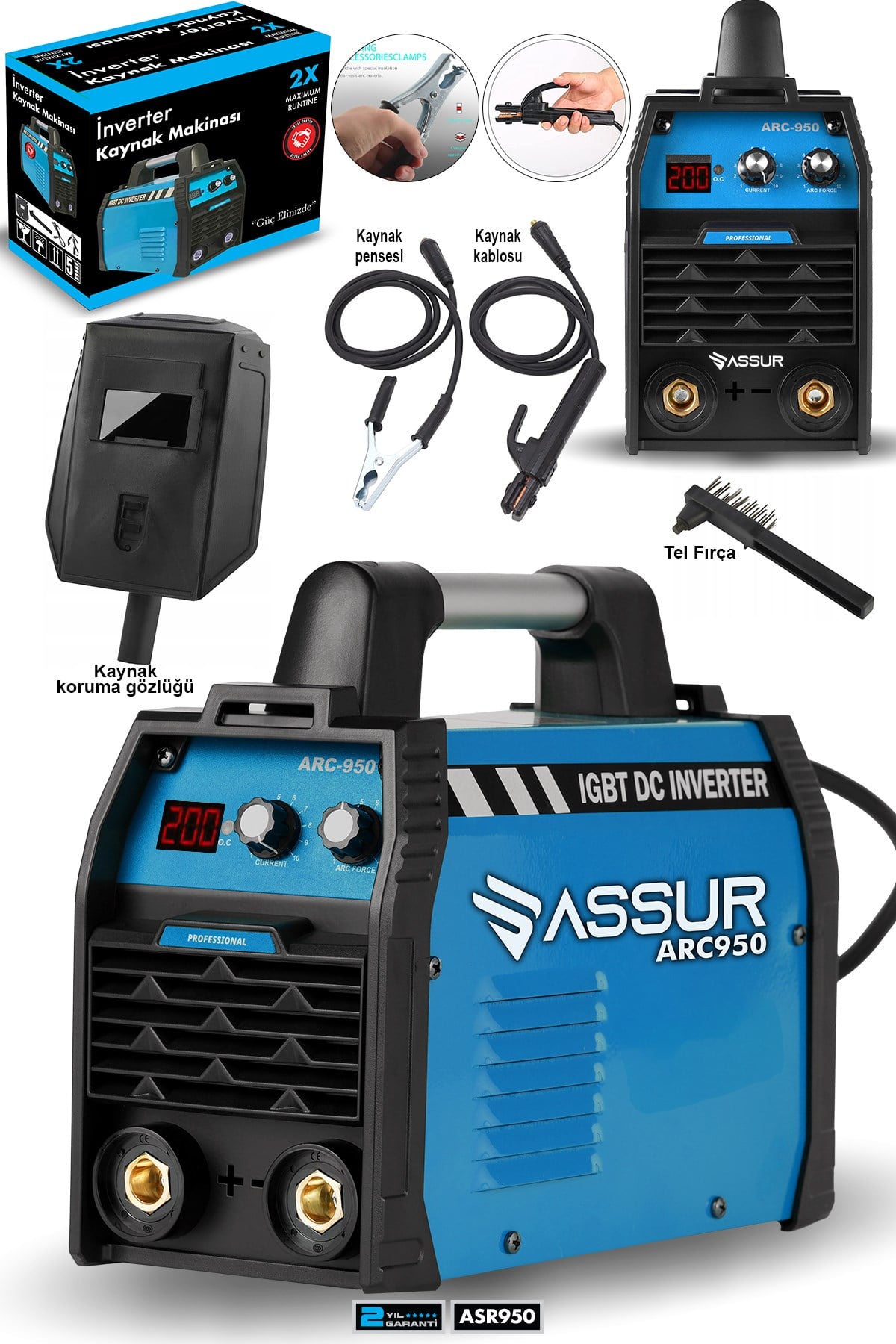 Assur Profesyonel 250 Amper Bakır Sargı Dijital Göstergeli inverter Çanta Kaynak Makinesi