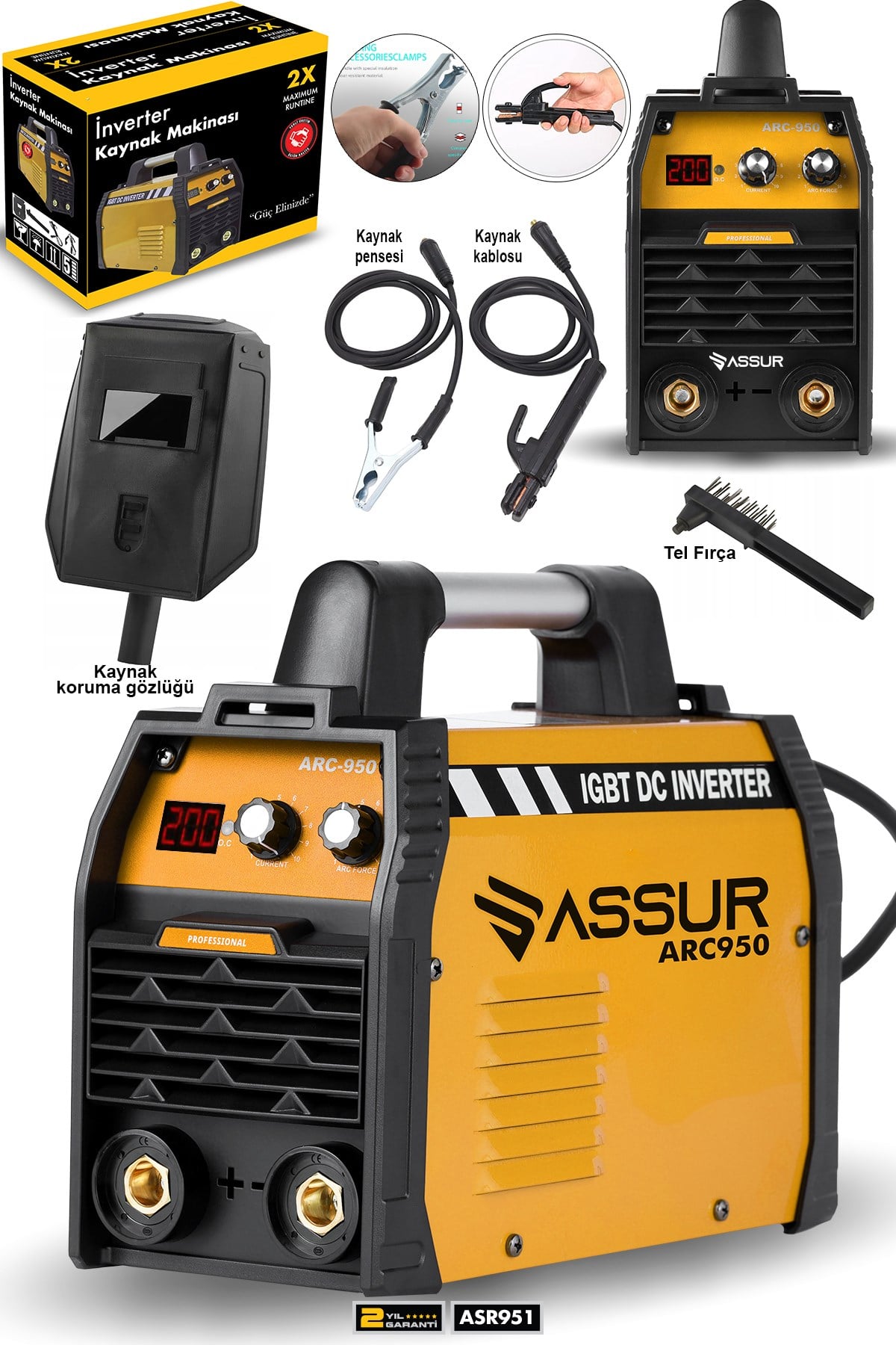 Assur Profesyonel 250 Amper Bakır Sargı Dijital Göstergeli inverter Çanta Kaynak Makinesi
