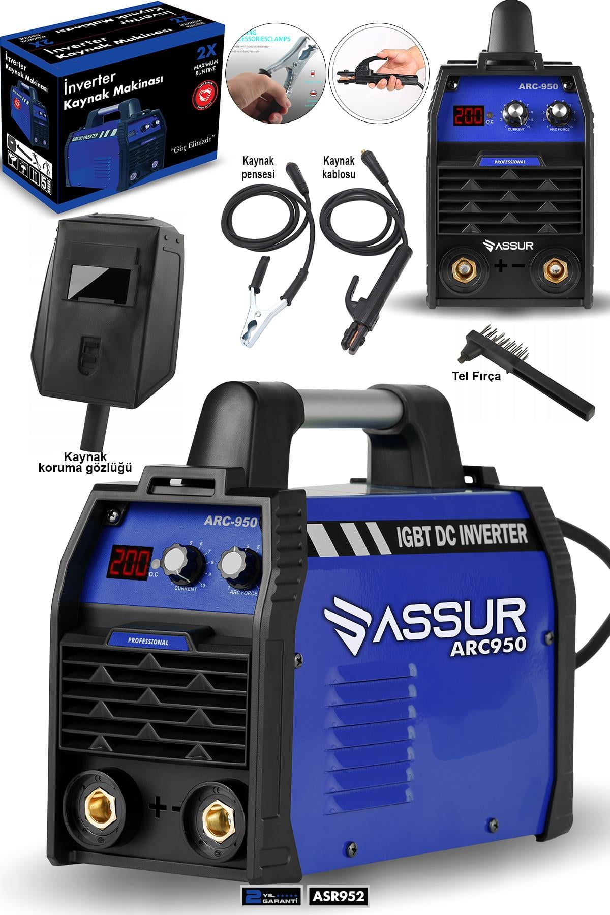 Assur Profesyonel 250 Amper Bakır Sargı Dijital Göstergeli inverter Çanta Kaynak Makinesi