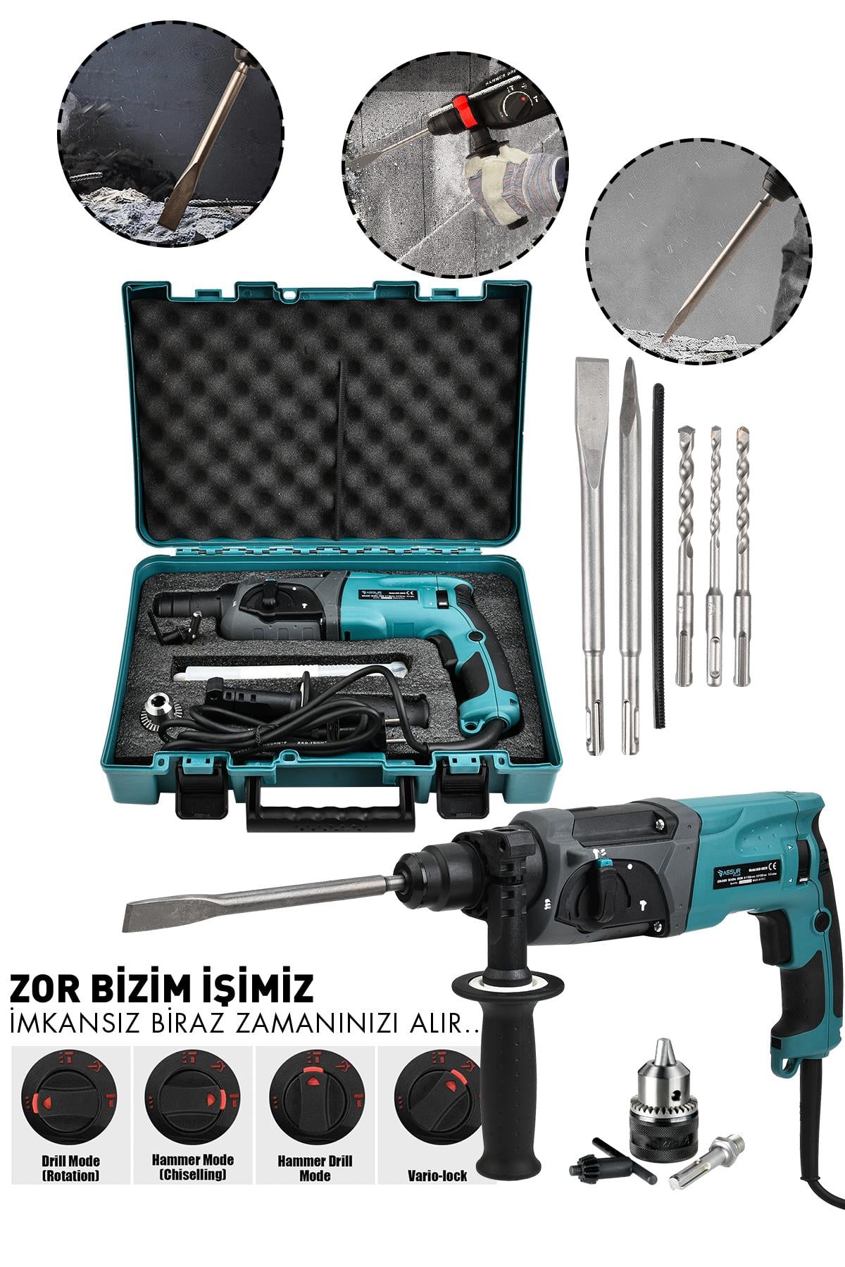 Assur Profesyonel 850W Darbeli Metal Şanzıman Kırıcı Delici Hilti Matkap