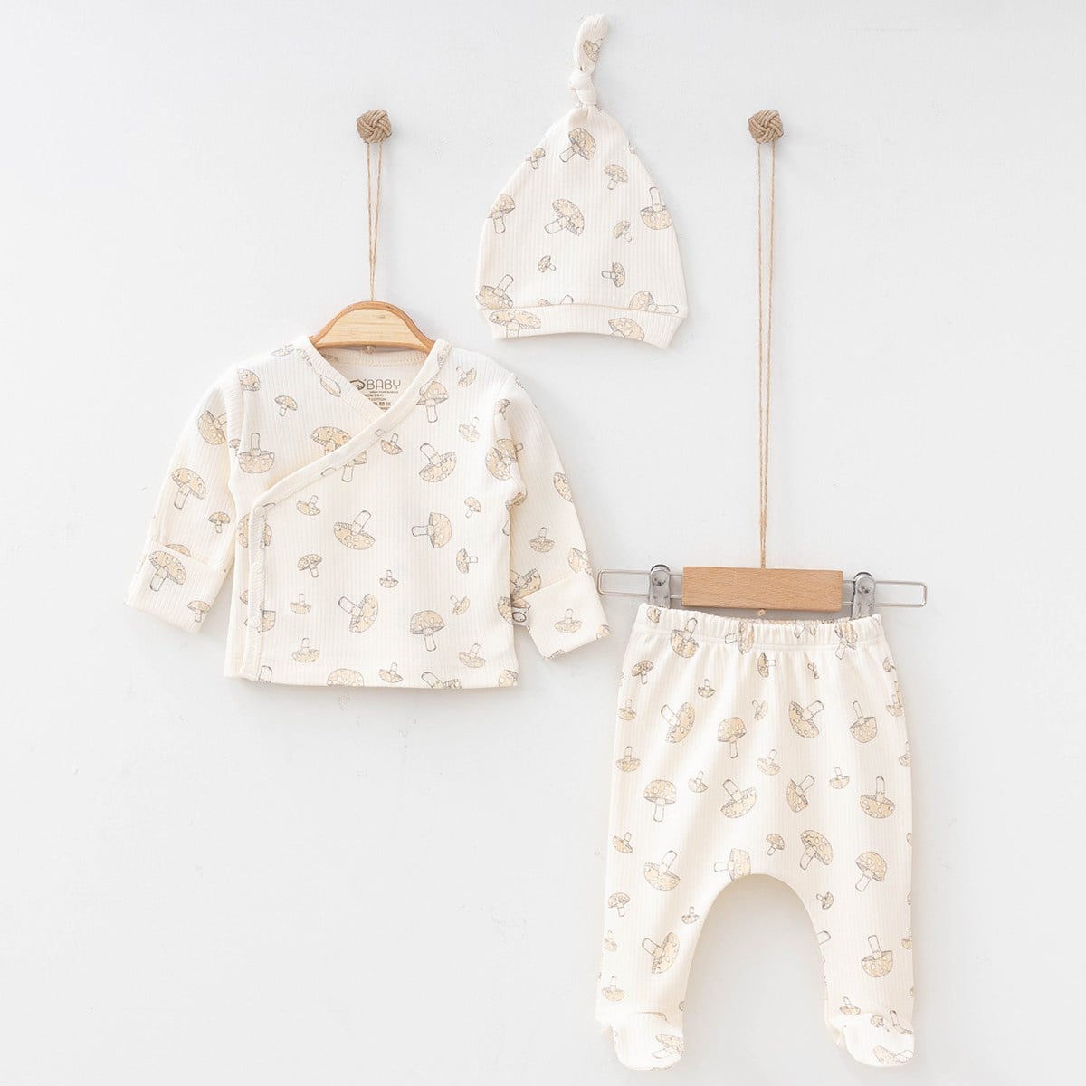 Hastane Çıkışı Setleri%100 Pamuk 3lü Mantarlı Unisex Takım